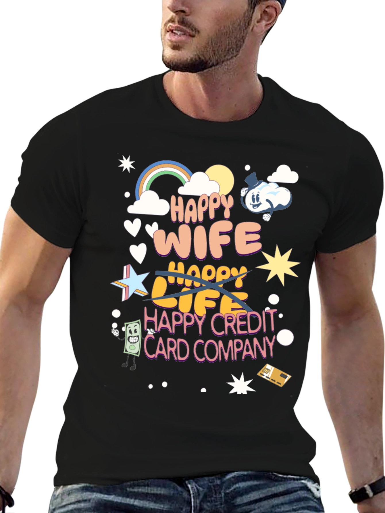 Black Happy Wife Happy Life T-Shirt view 6