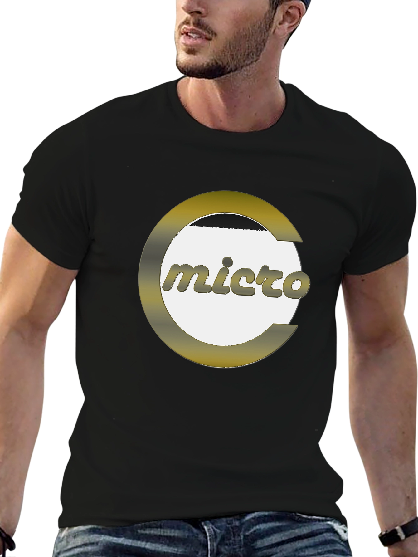 Black Micro Graphic Print Black T-Shirt - Modern Style view 6