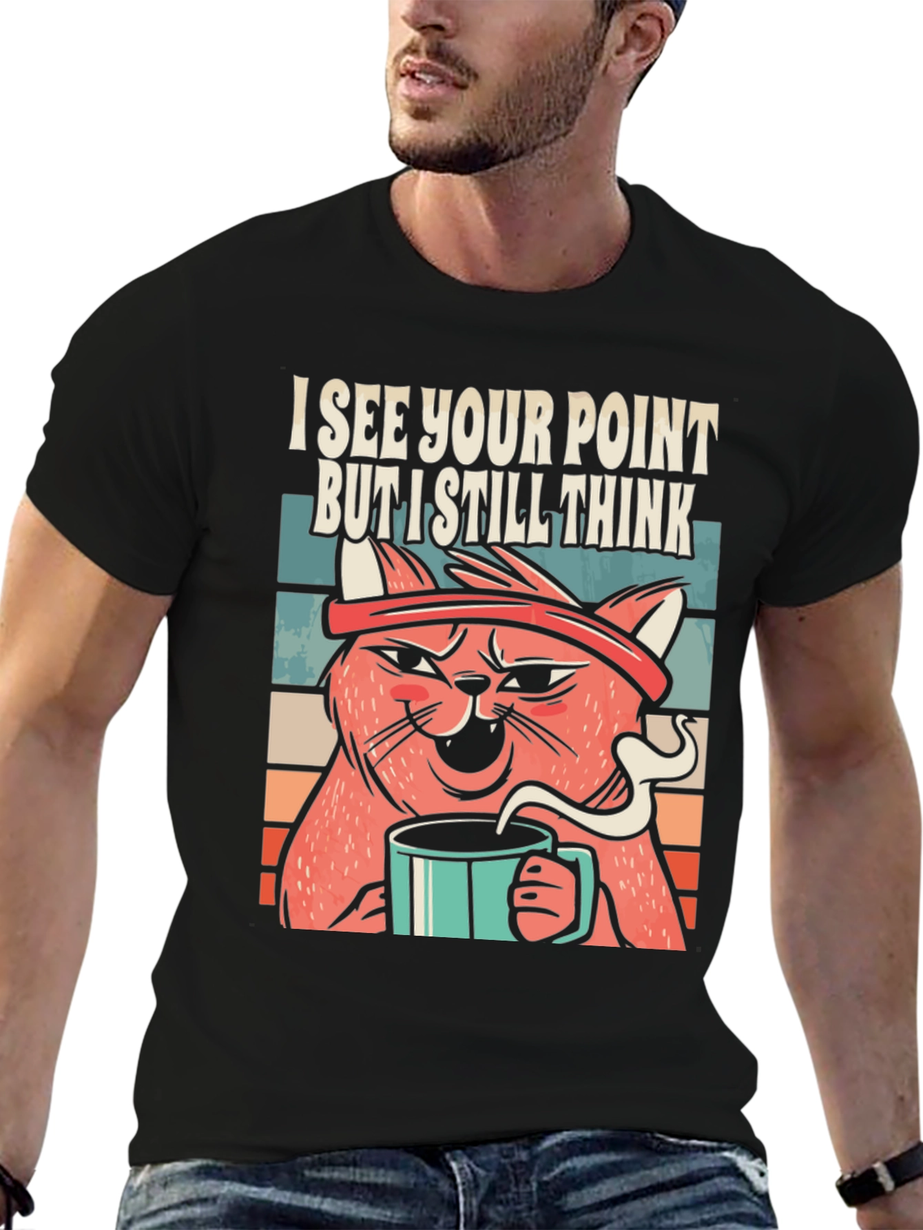 Black I See Your Point Cat T-Shirt view 6