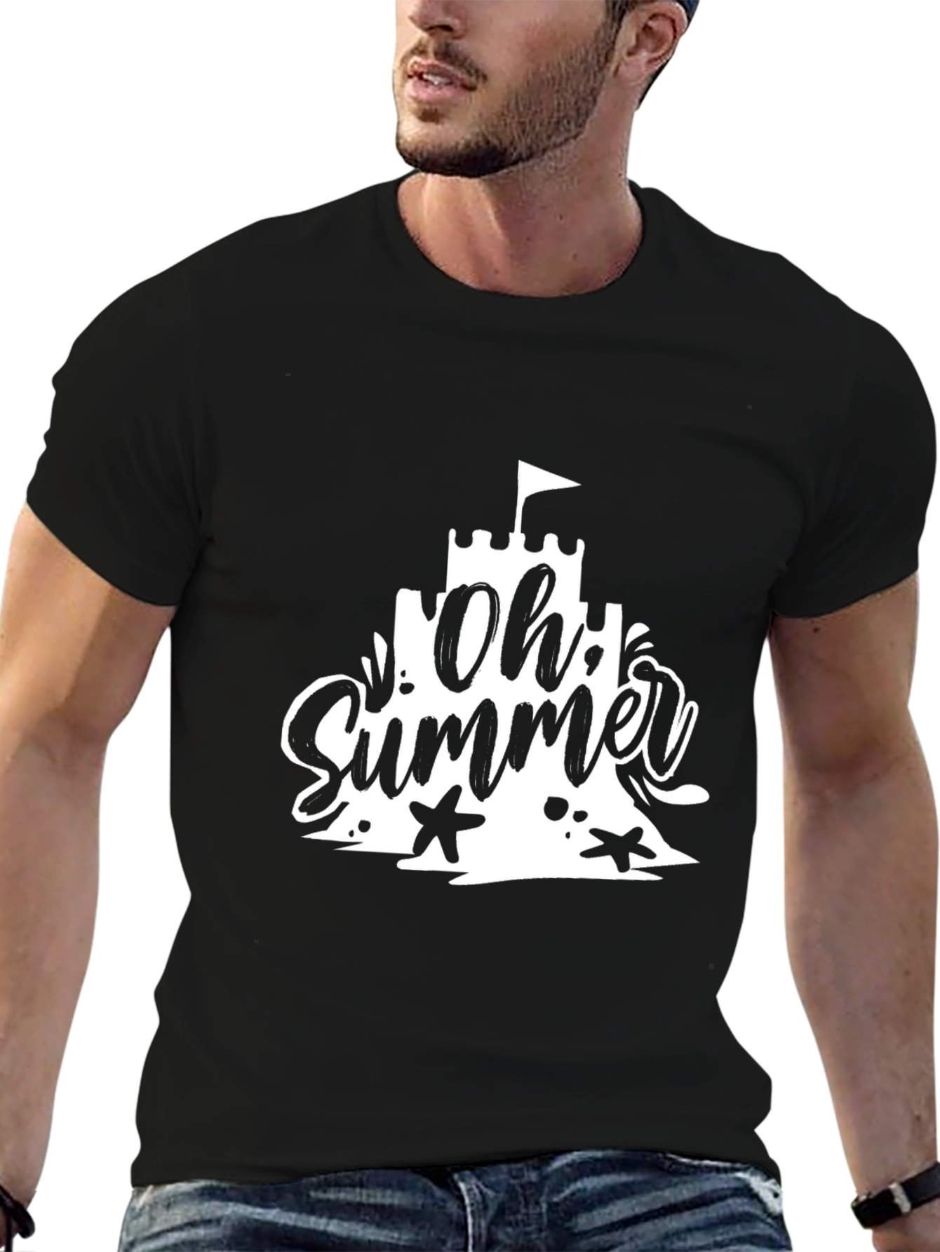 Black Oh Summer Black T-Shirt - Beach Vacation Style view 6