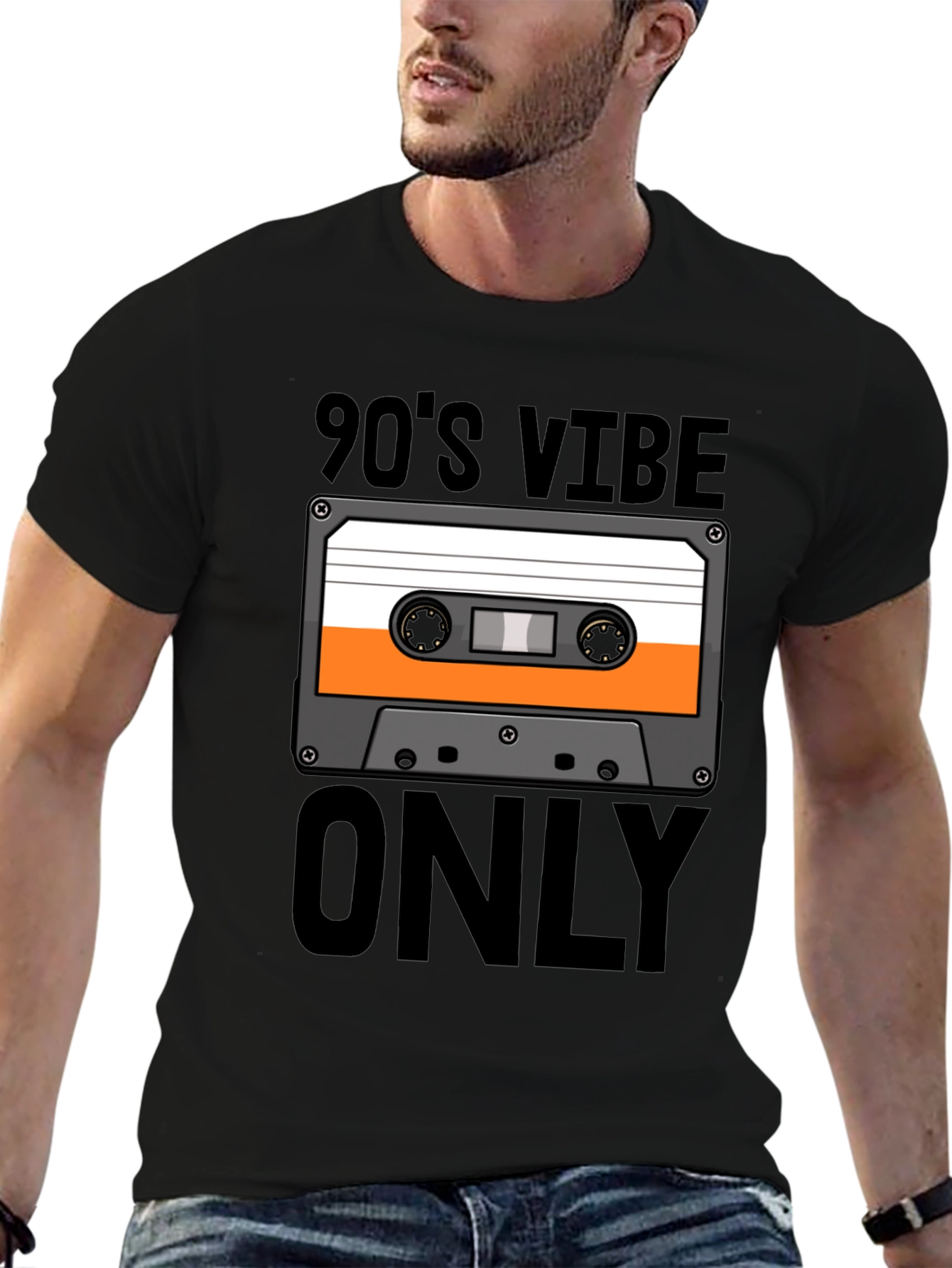 Black 90's Vibe Only Cassette Tape T-Shirt - Retro Style Tee view 6