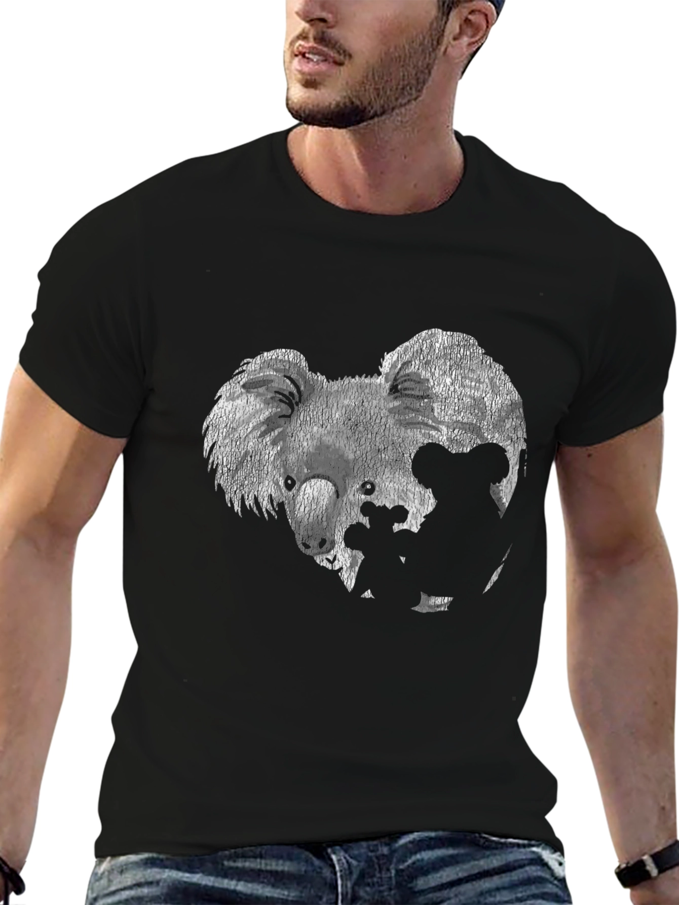 Black Koala Family Graphic Tee - Black Cotton T-Shirt view 6