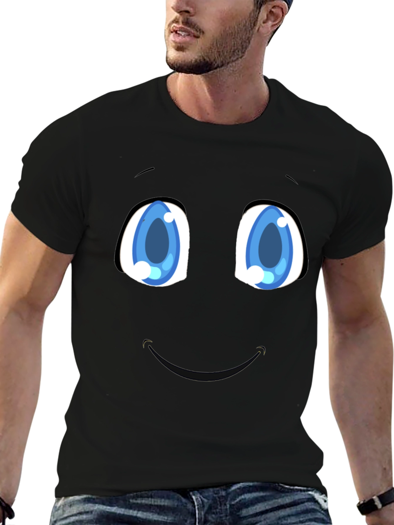 Black Funny Cartoon Face Black T-Shirt view 6