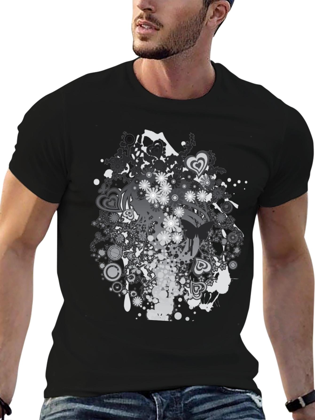 Black Floral Graphic Print Black T-Shirt view 6