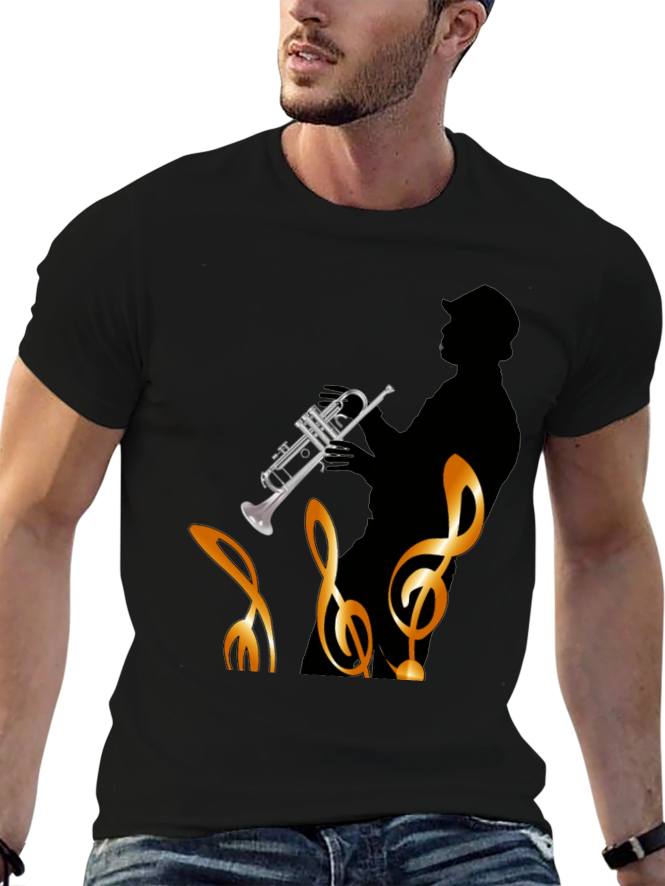 Black Jazz Musician Graphic T-Shirt - Black Cotton Tee view 6