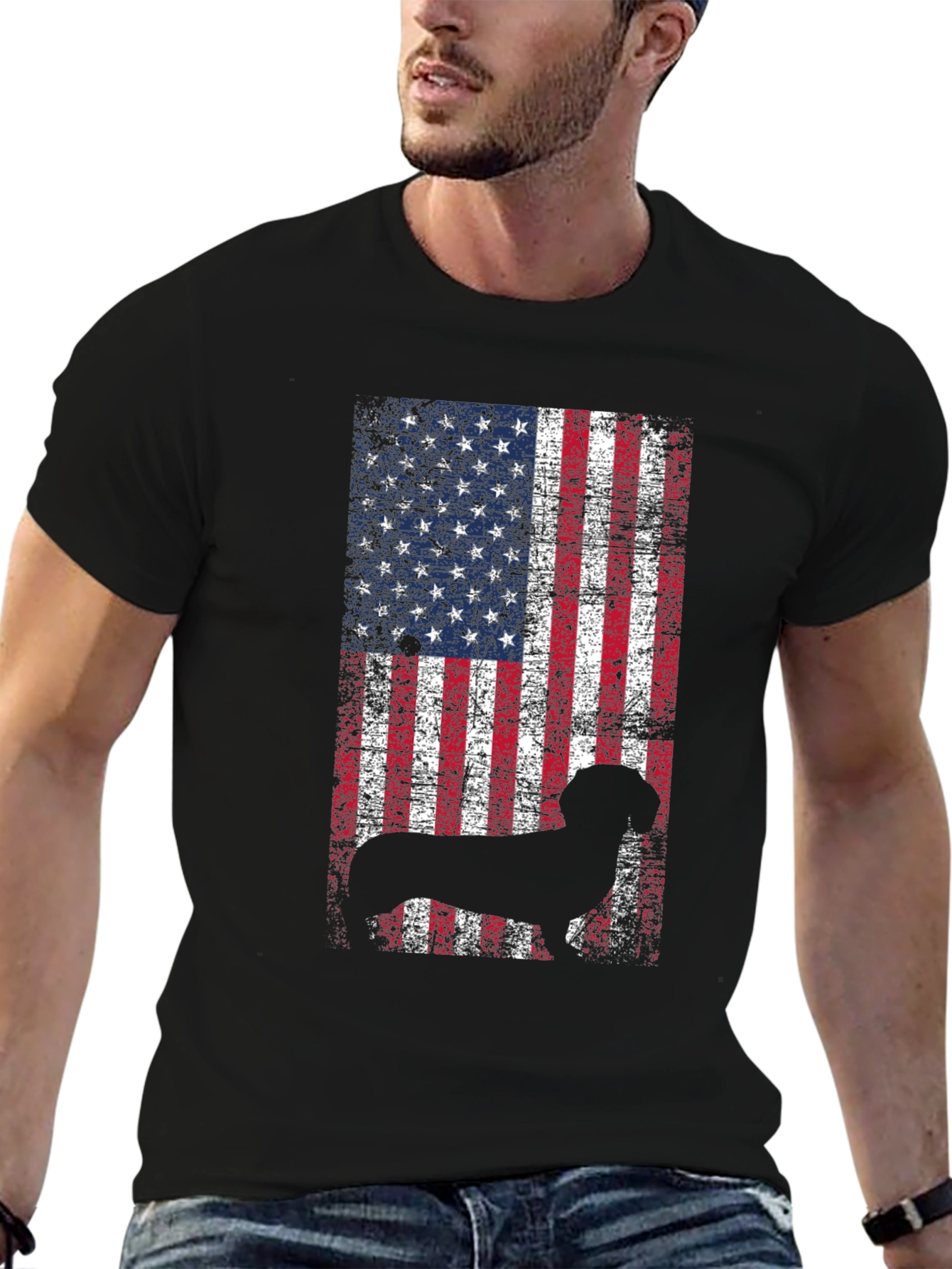 Black Patriotic Dog USA Flag T-Shirt view 6