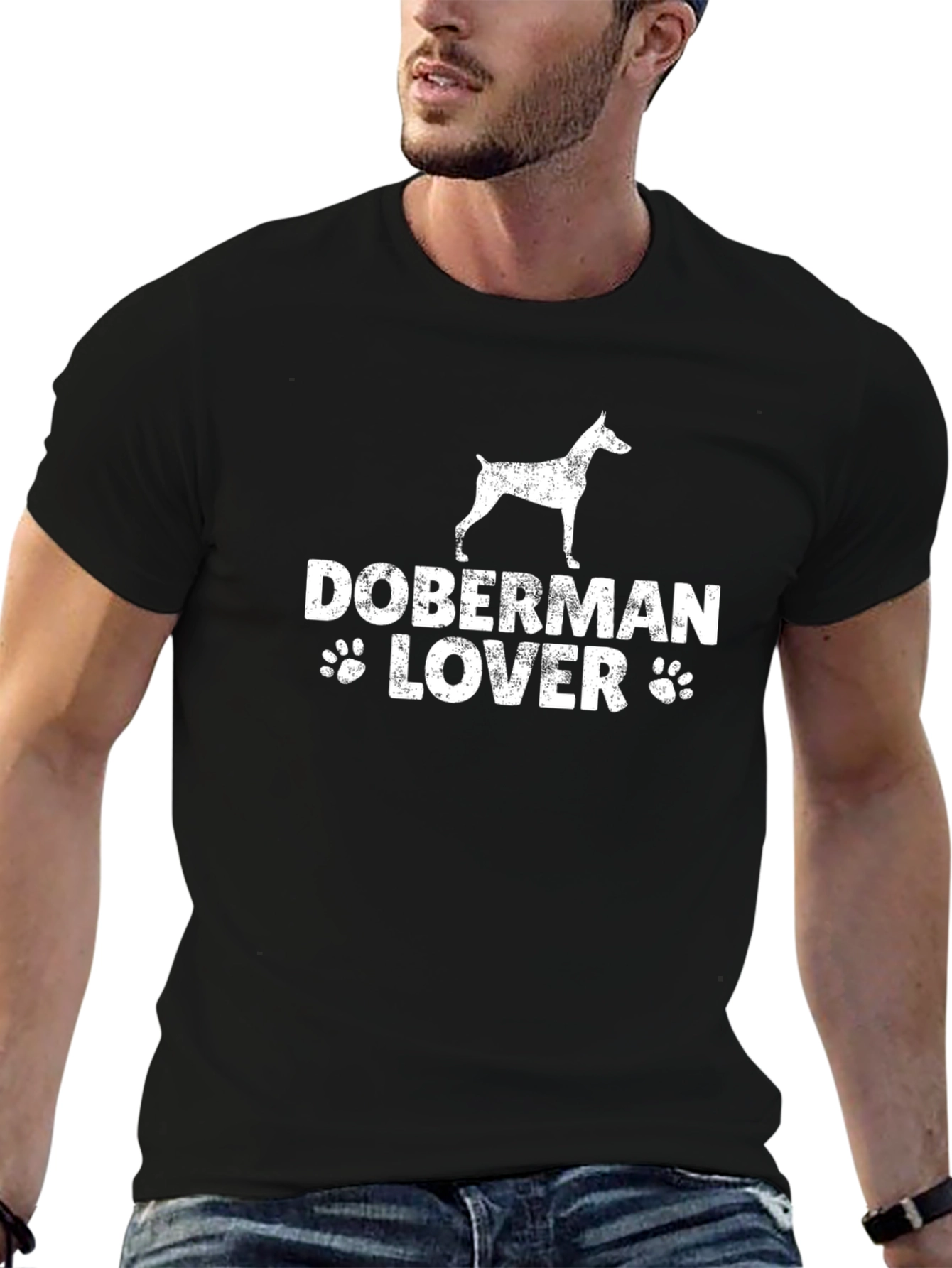 Black Doberman Lover Graphic T-Shirt - Unisex Black Tee view 6