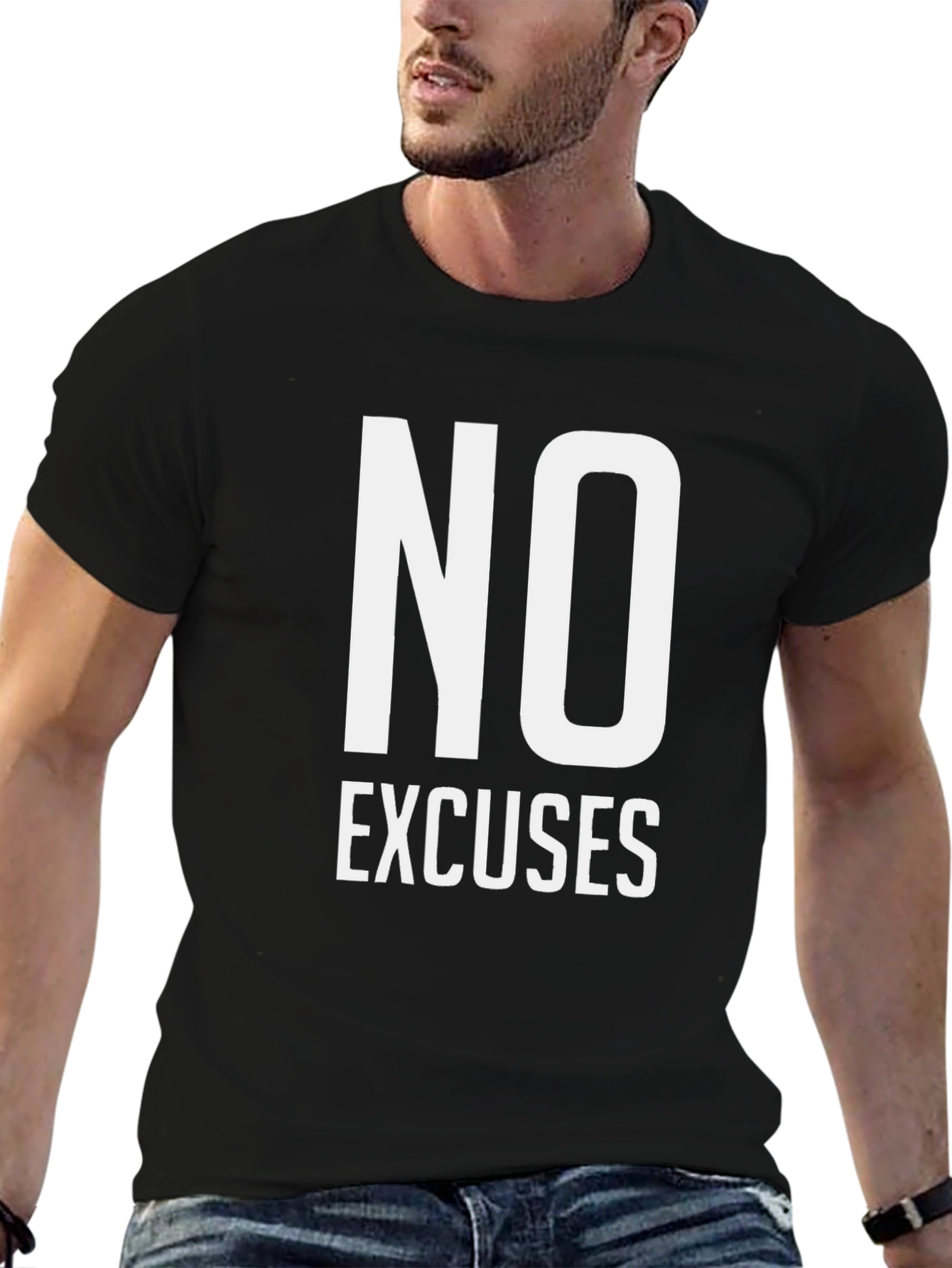 Black No Excuses Motivational T-Shirt view 6
