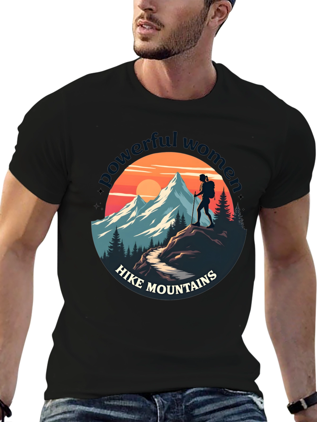 Black Powerful Women Hike Mountains Graphic Tee view 6