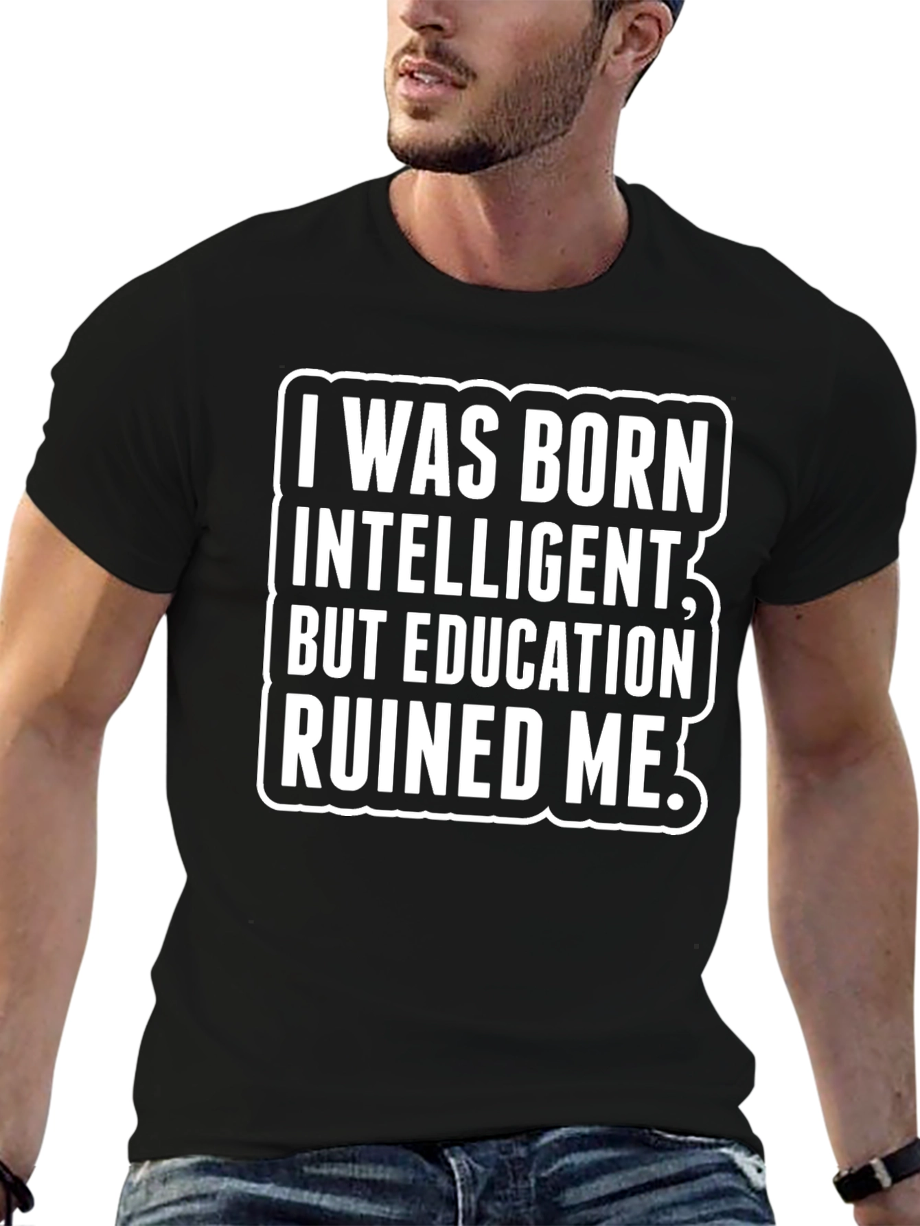 Black I Was Born Intelligent T-Shirt view 6
