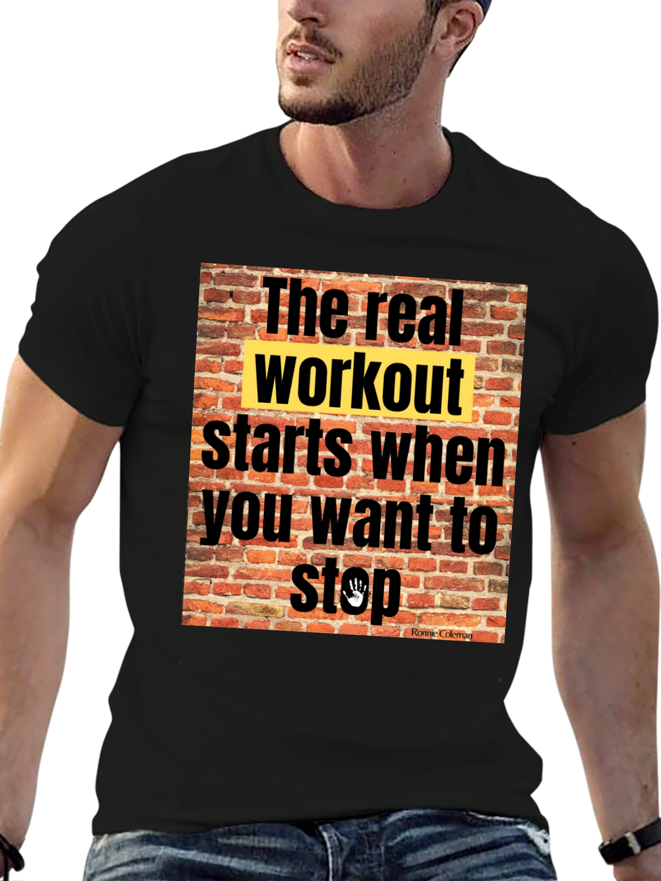 Black Workout Motivation T-Shirt: The Real Workout view 6