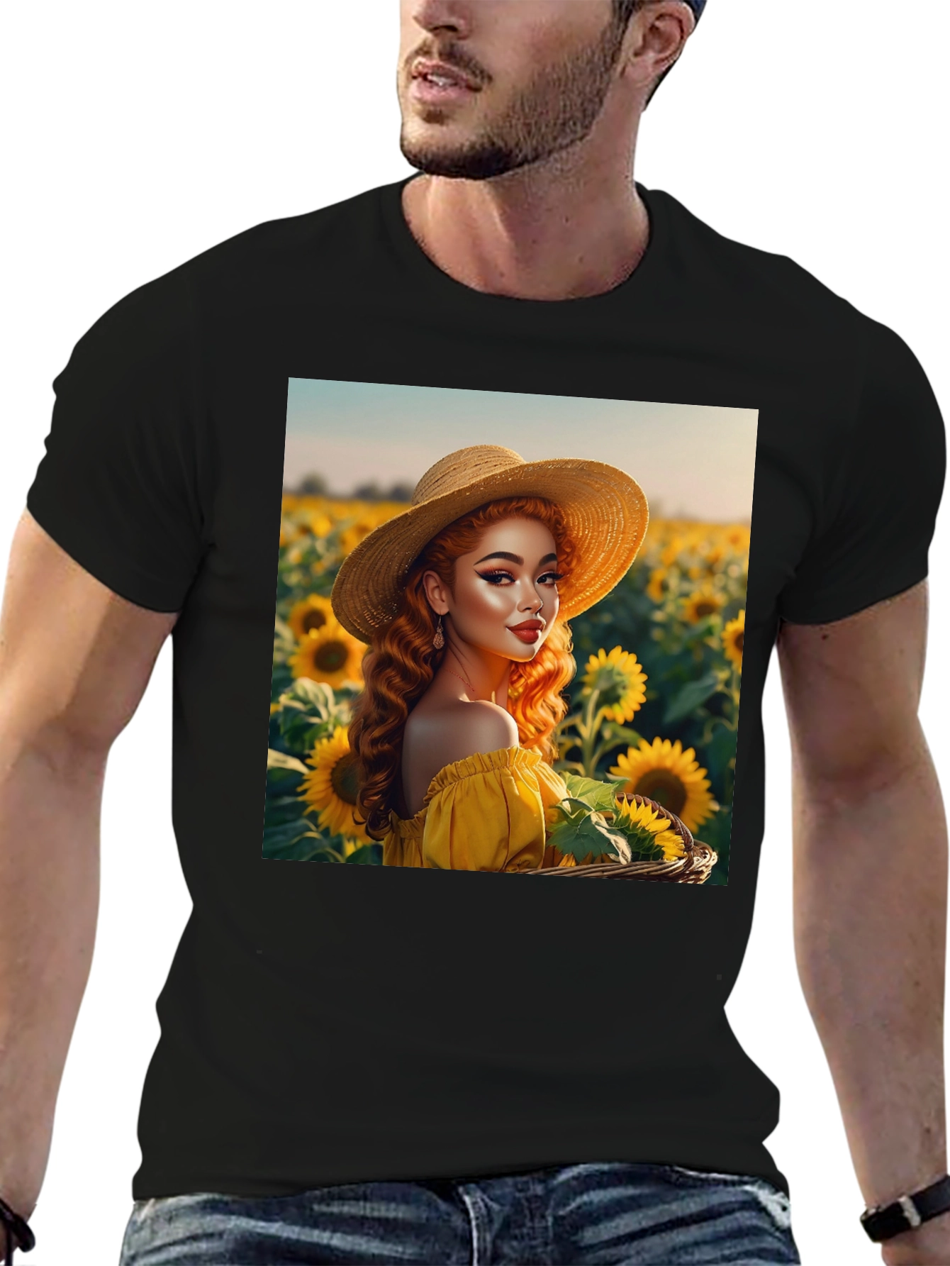 Black Sunflower Girl Graphic Tee - Black Cotton Blend view 6