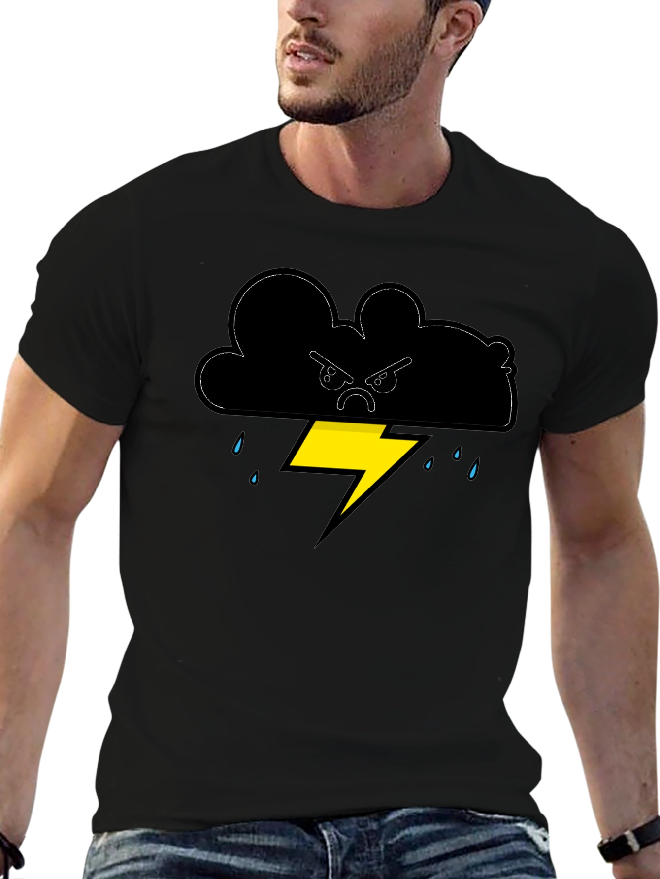 Black Angry Cloud Lightning Bolt Graphic Tee view 6