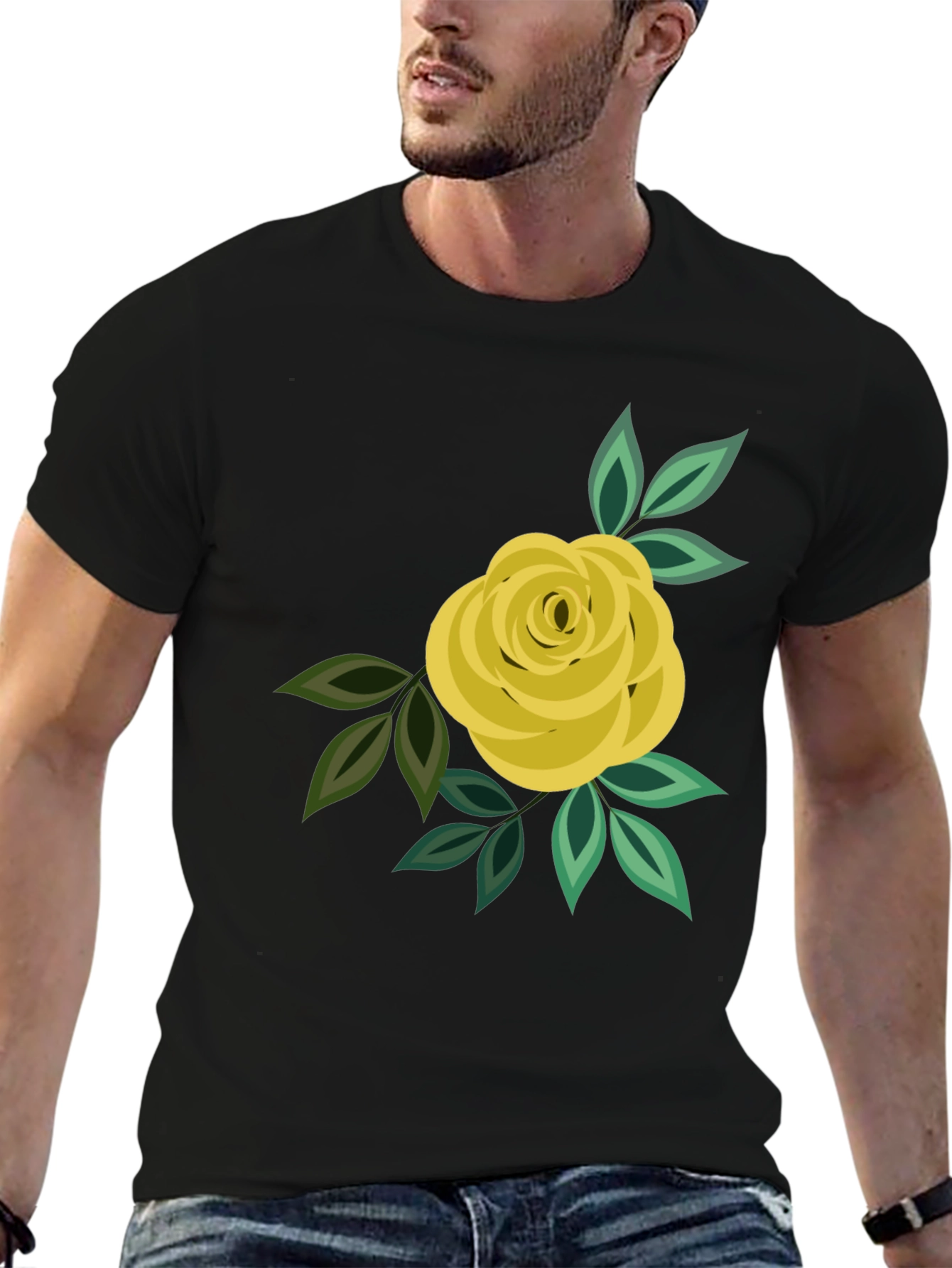 Black Floral Rose Graphic Tee - Black Cotton Casual view 6