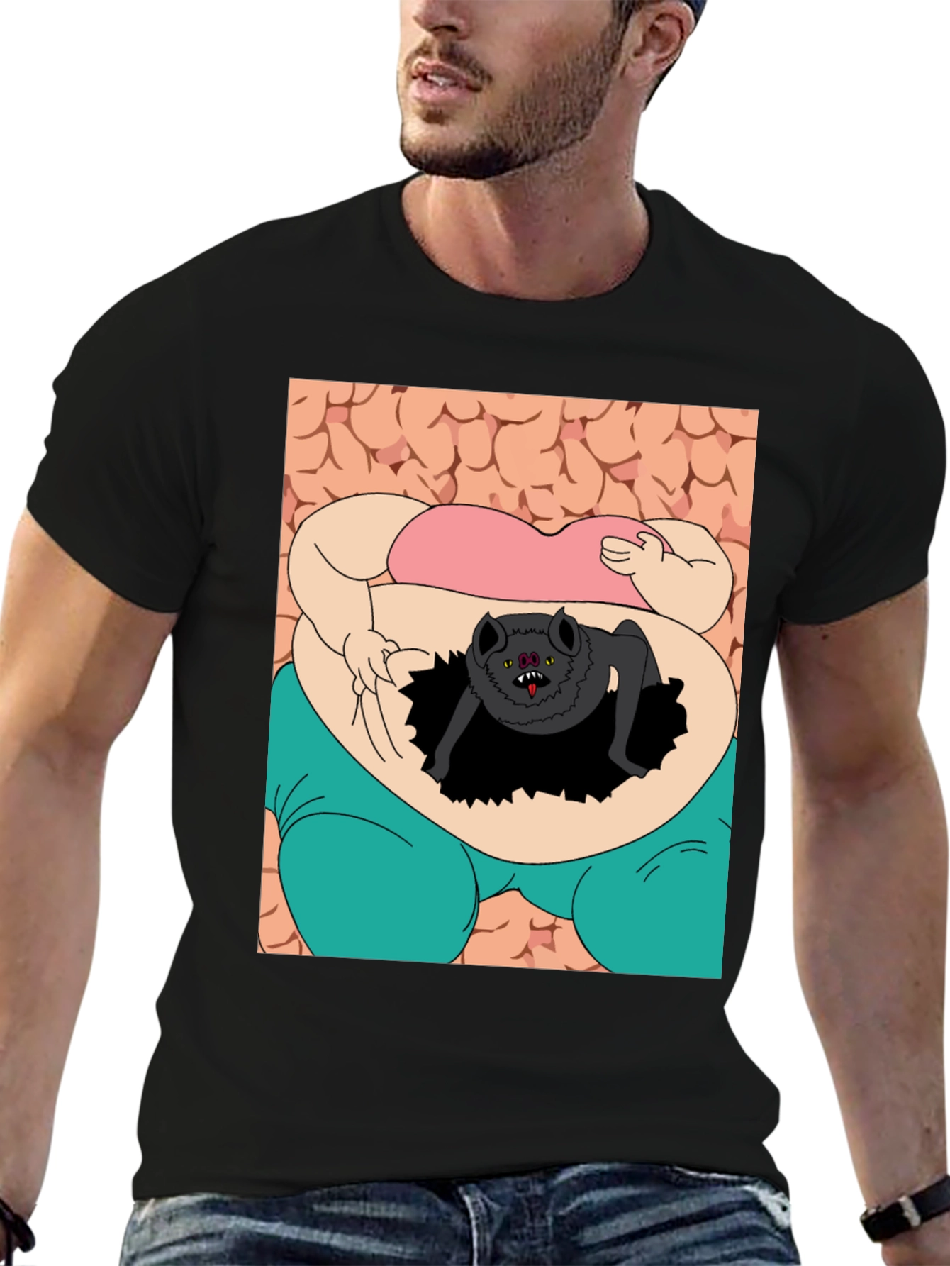 Black Cartoon Creature T-Shirt view 6