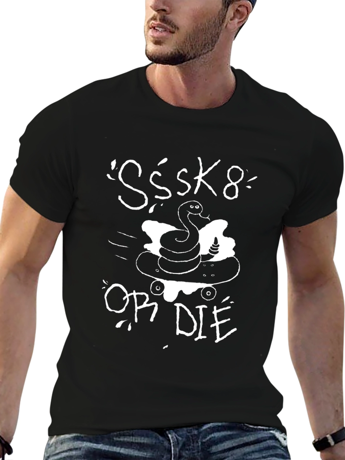 Black Sssk8 or Die Graphic Tee - Black Cotton T-Shirt view 6