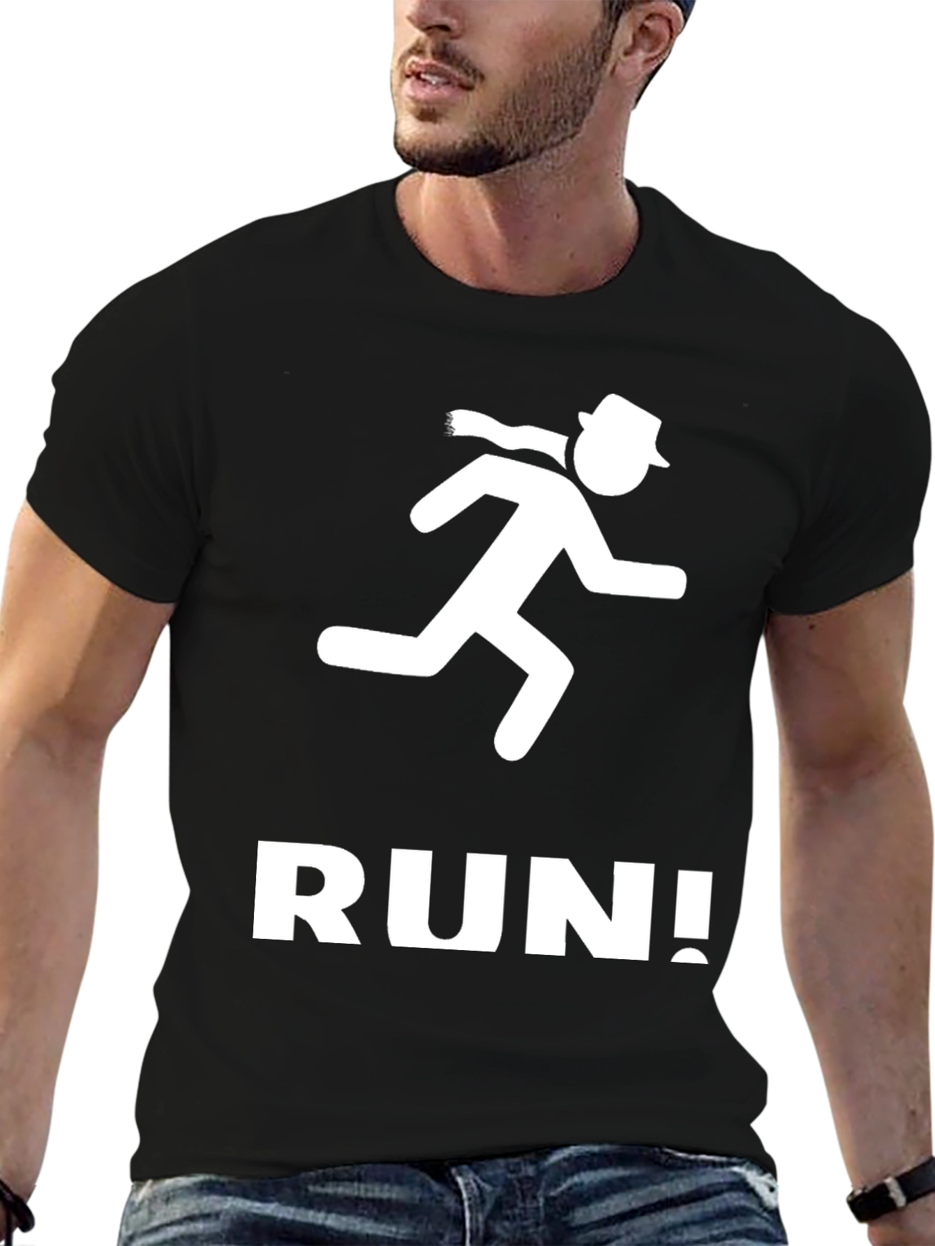 Black Run! Men's Graphic Tee - Black Cotton Crew Neck view 6