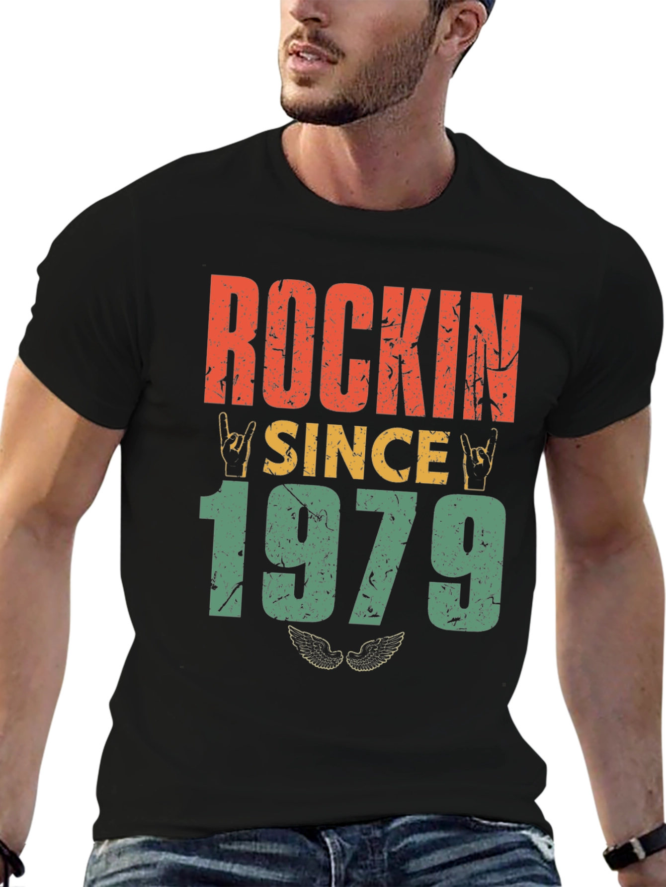 Black Rockin Since 1979 Retro T-Shirt view 6