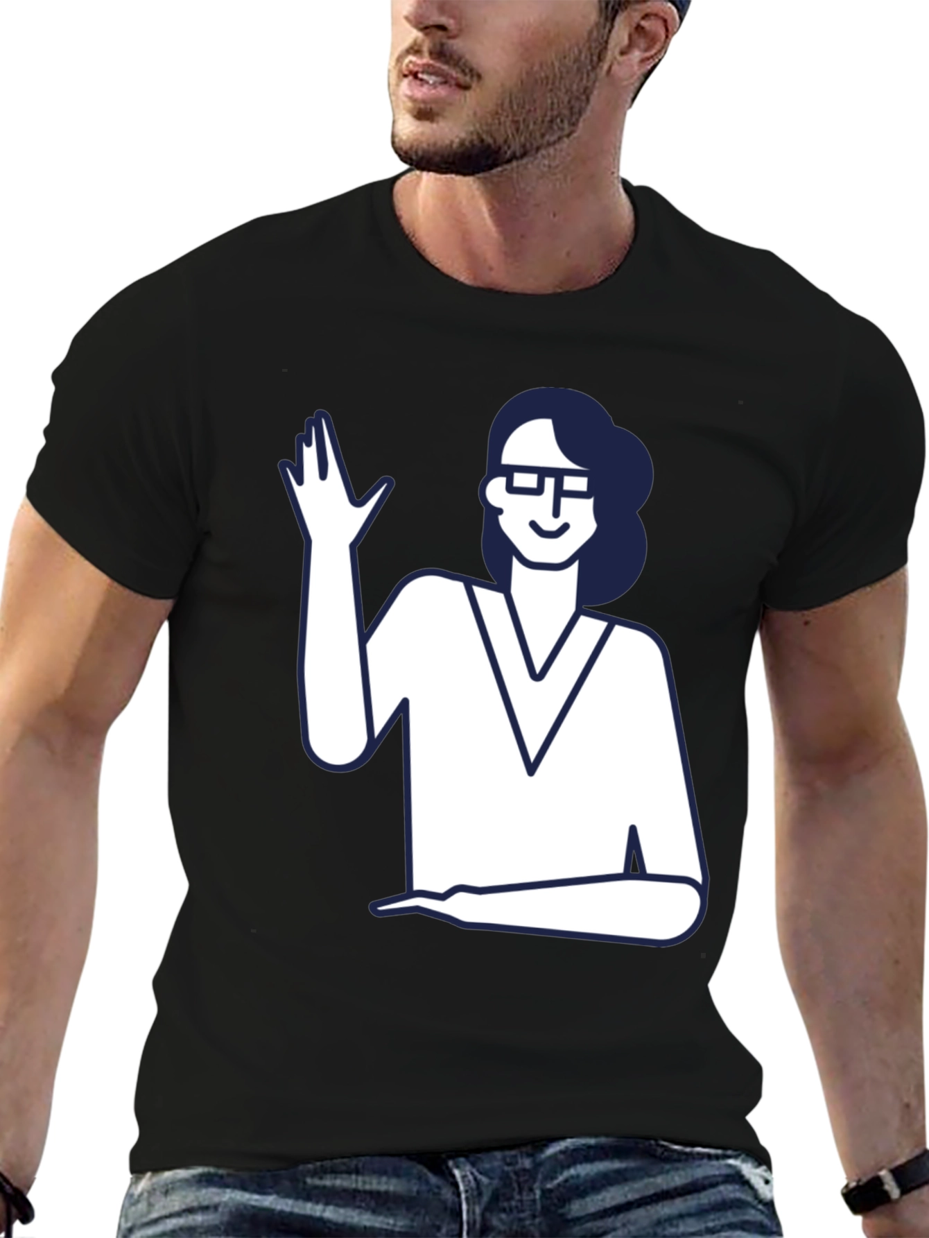 Black Nerdy Waving Woman Graphic Tee view 6