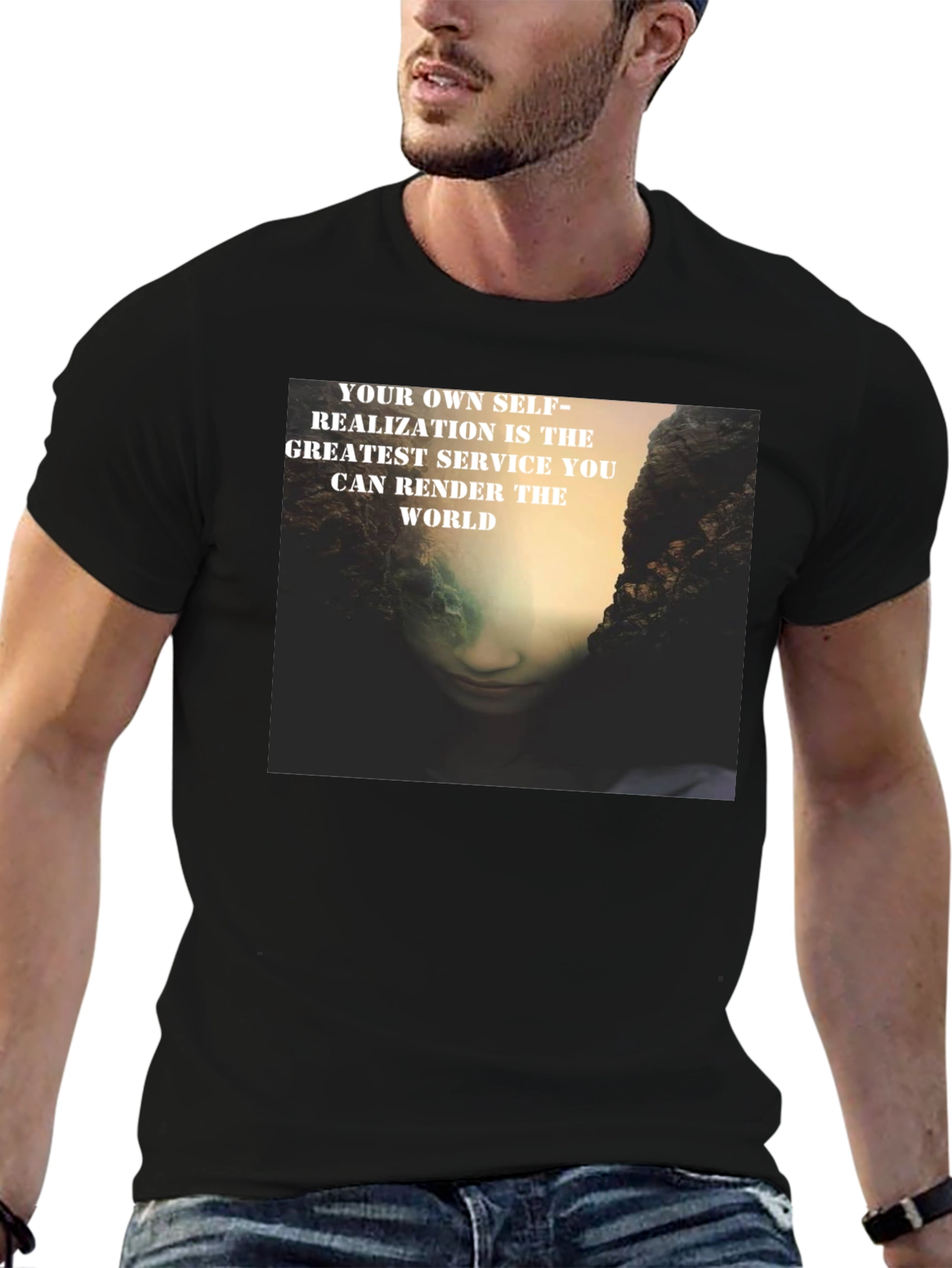 Black Self-Realization Graphic Print T-Shirt view 6