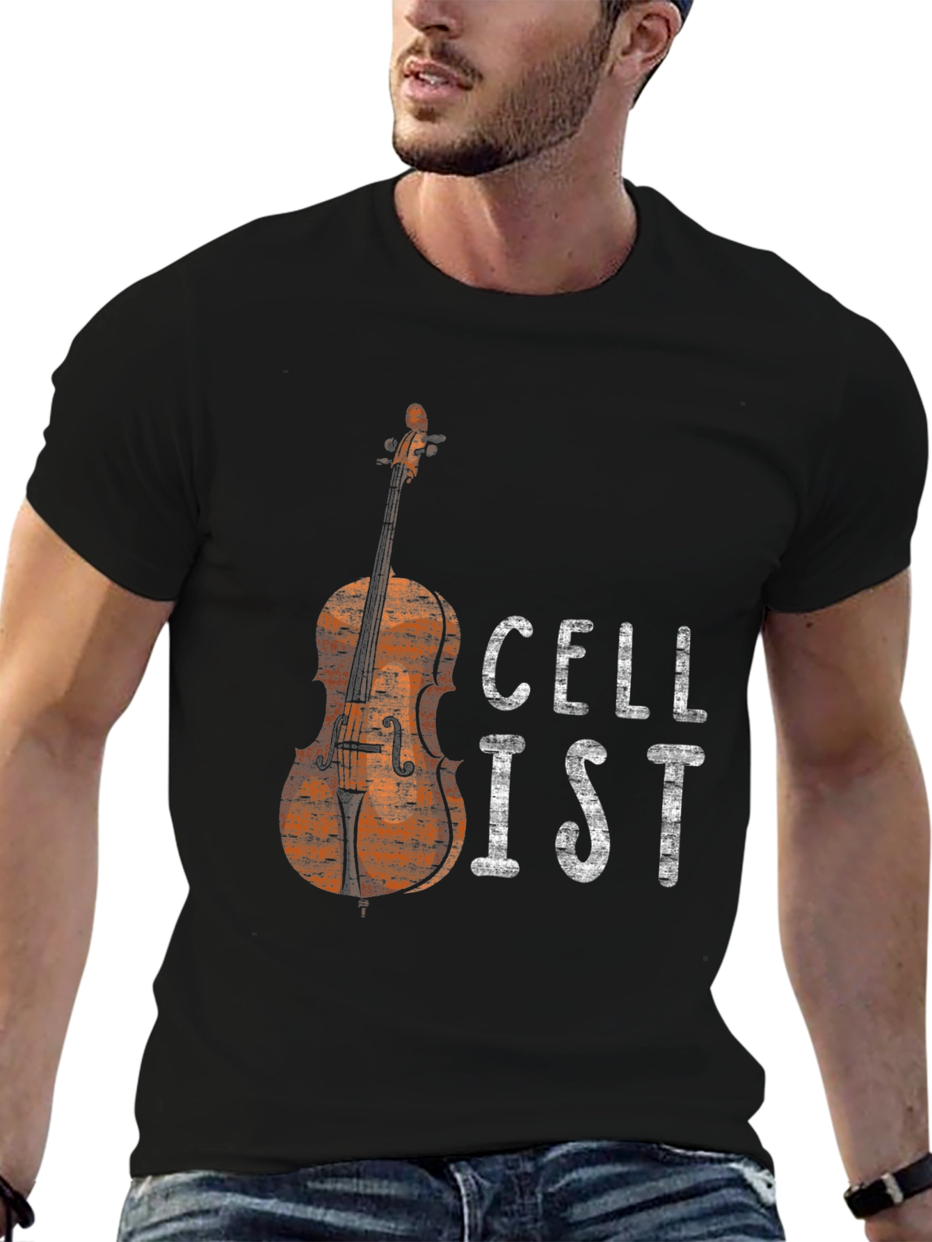 Black Cellist Graphic Tee - Musician T-Shirt view 6