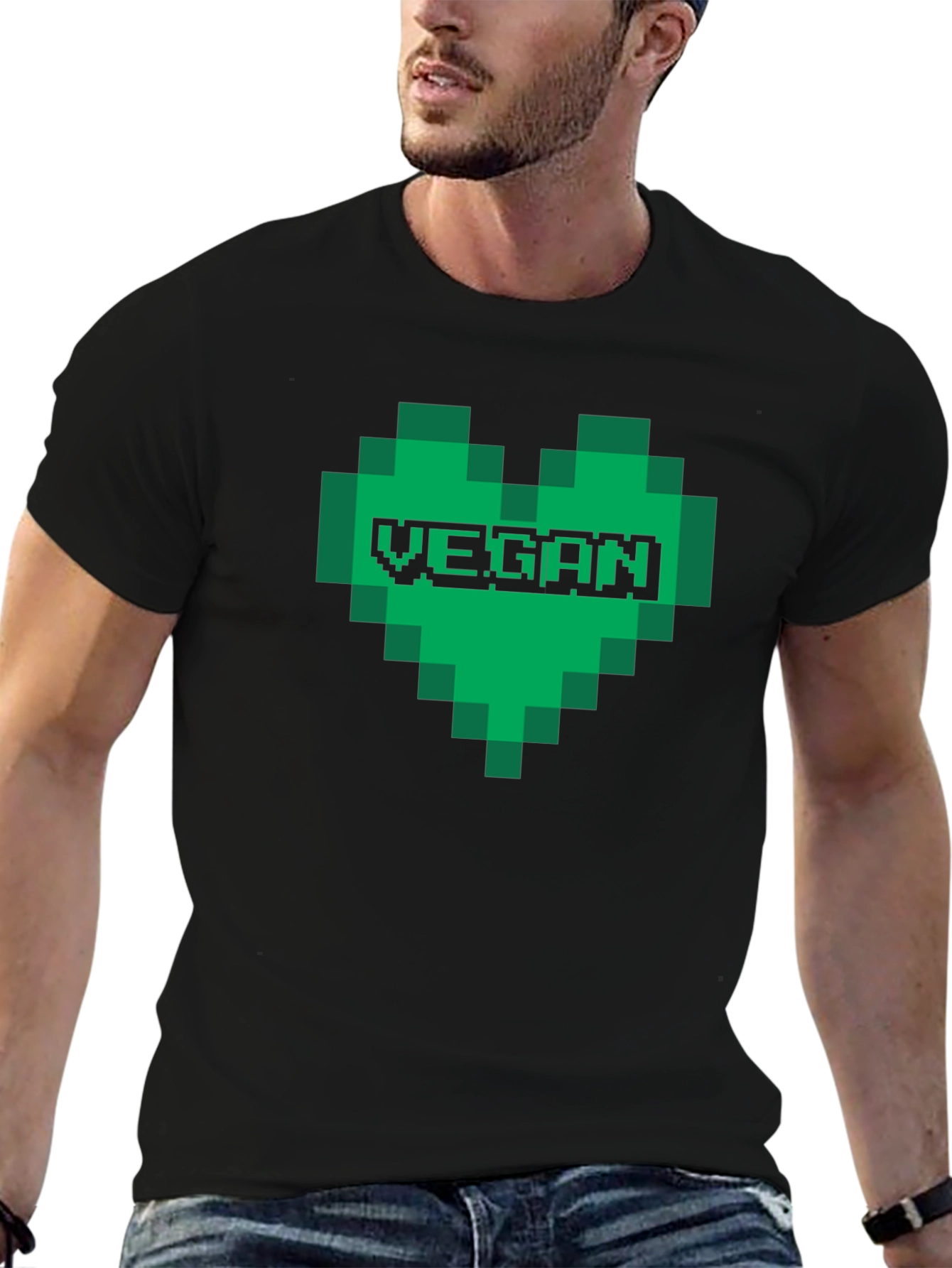 Black Vegan Pixel Heart T-Shirt view 6
