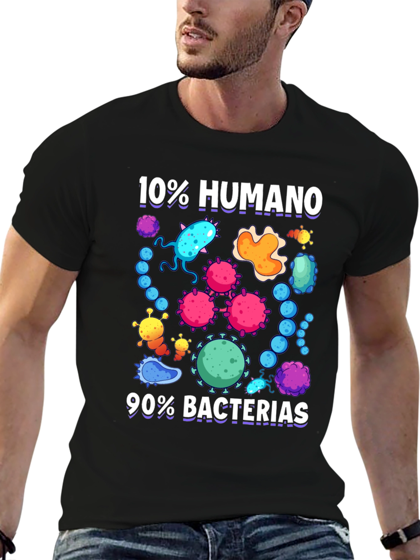 Black Funny 10% Humano 90% Bacterias Graphic T-Shirt view 6