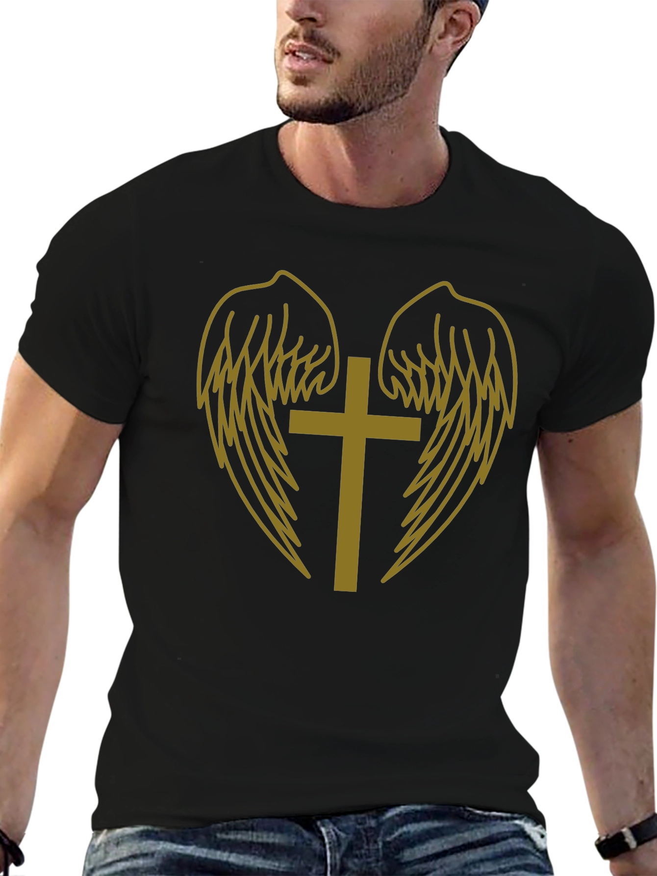Black Cross and Wings Graphic Tee view 6