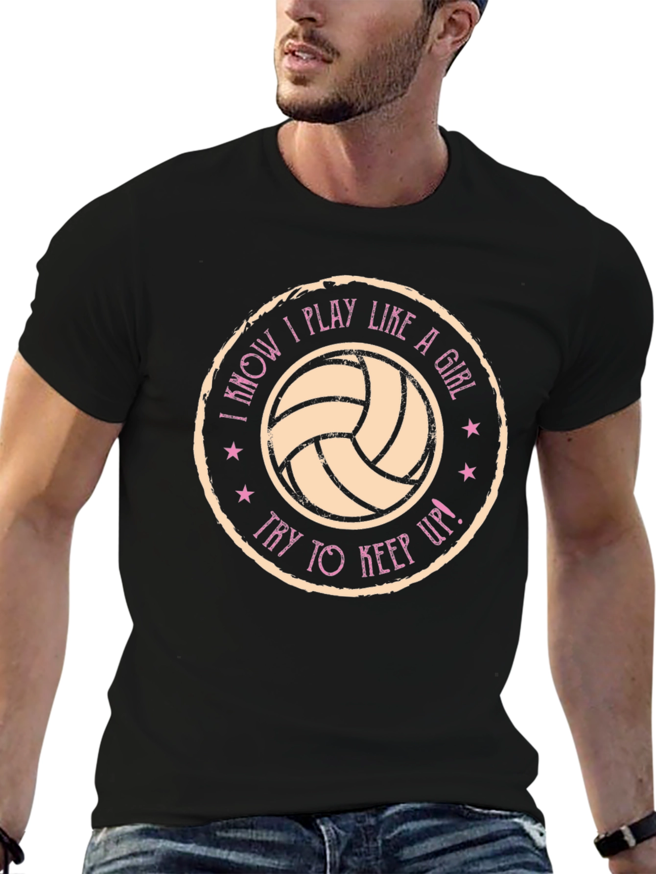 Black I Play Like a Girl Volleyball Graphic T-Shirt view 6