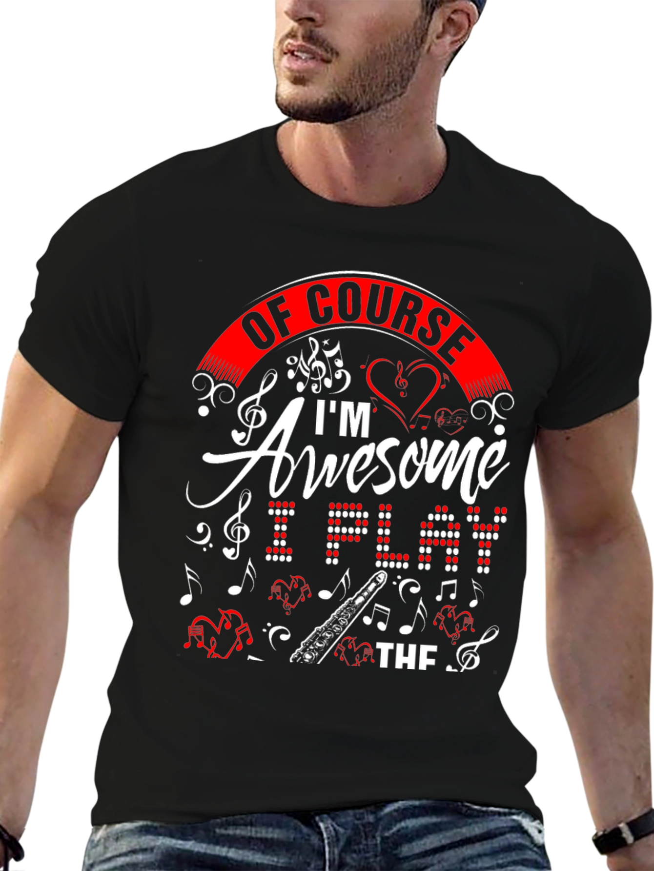 Black Awesome Flute Player T-Shirt view 6