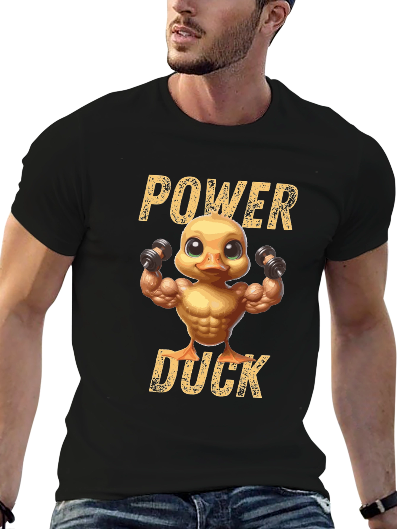 Black Power Duck Graphic T-Shirt - Fitness Humor Tee view 6