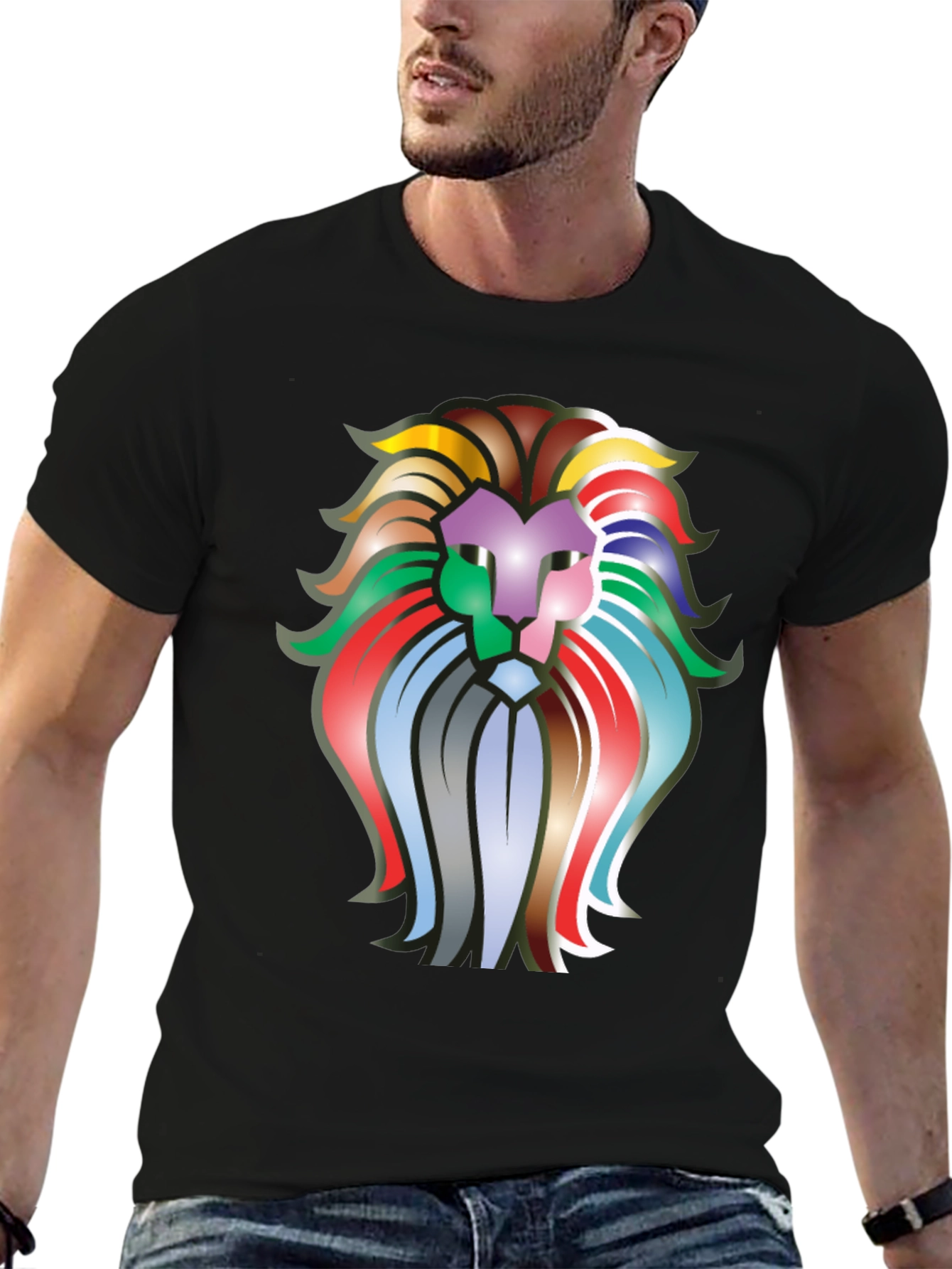 Black Colorful Lion Graphic T-Shirt - Bold Statement Tee view 6