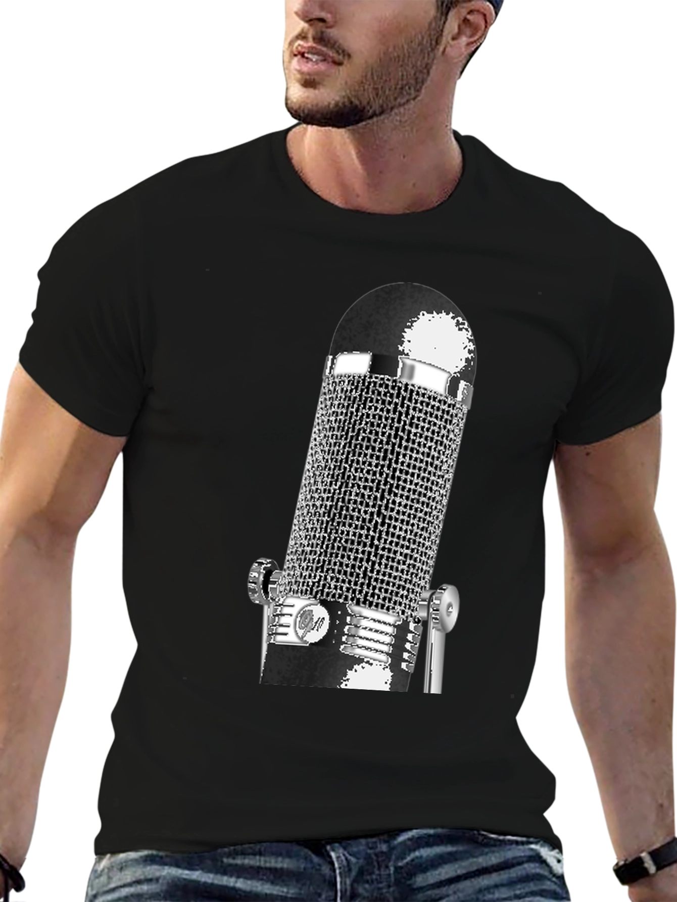 Black Vintage Microphone Graphic T-Shirt - Black view 6