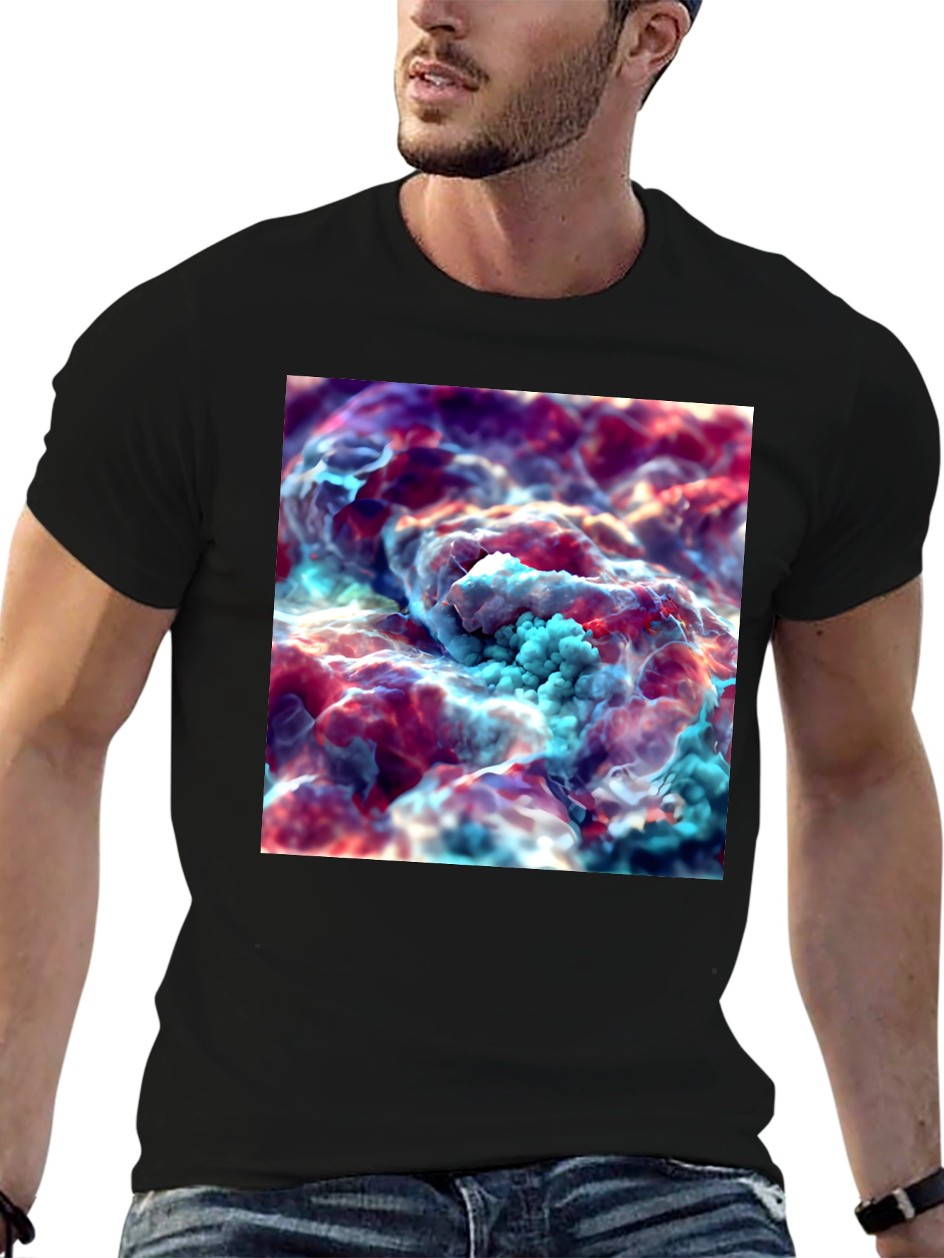Black Abstract Cloudscape Graphic Tee - Unisex Black T-Shirt view 6