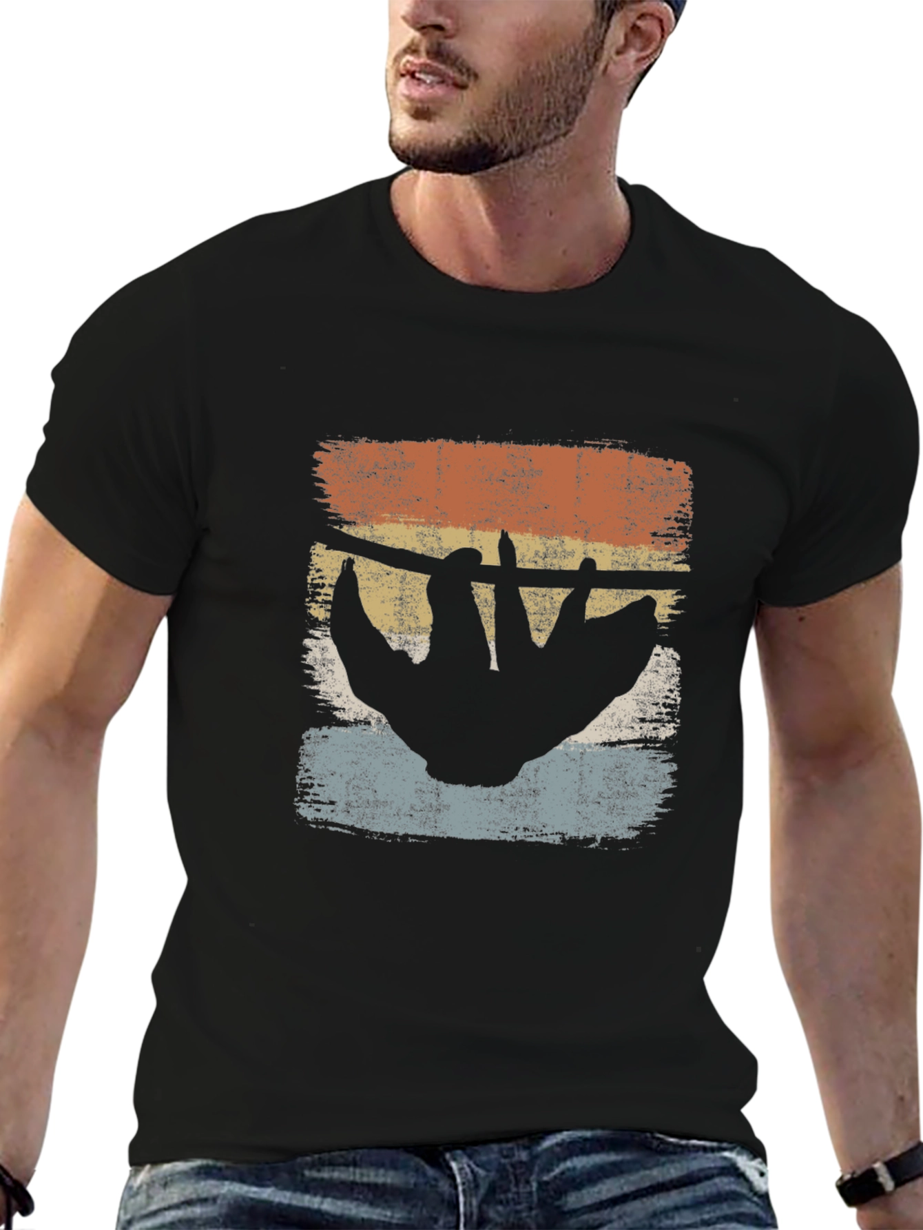 Black Retro Sloth Hangin' Around T-Shirt view 6