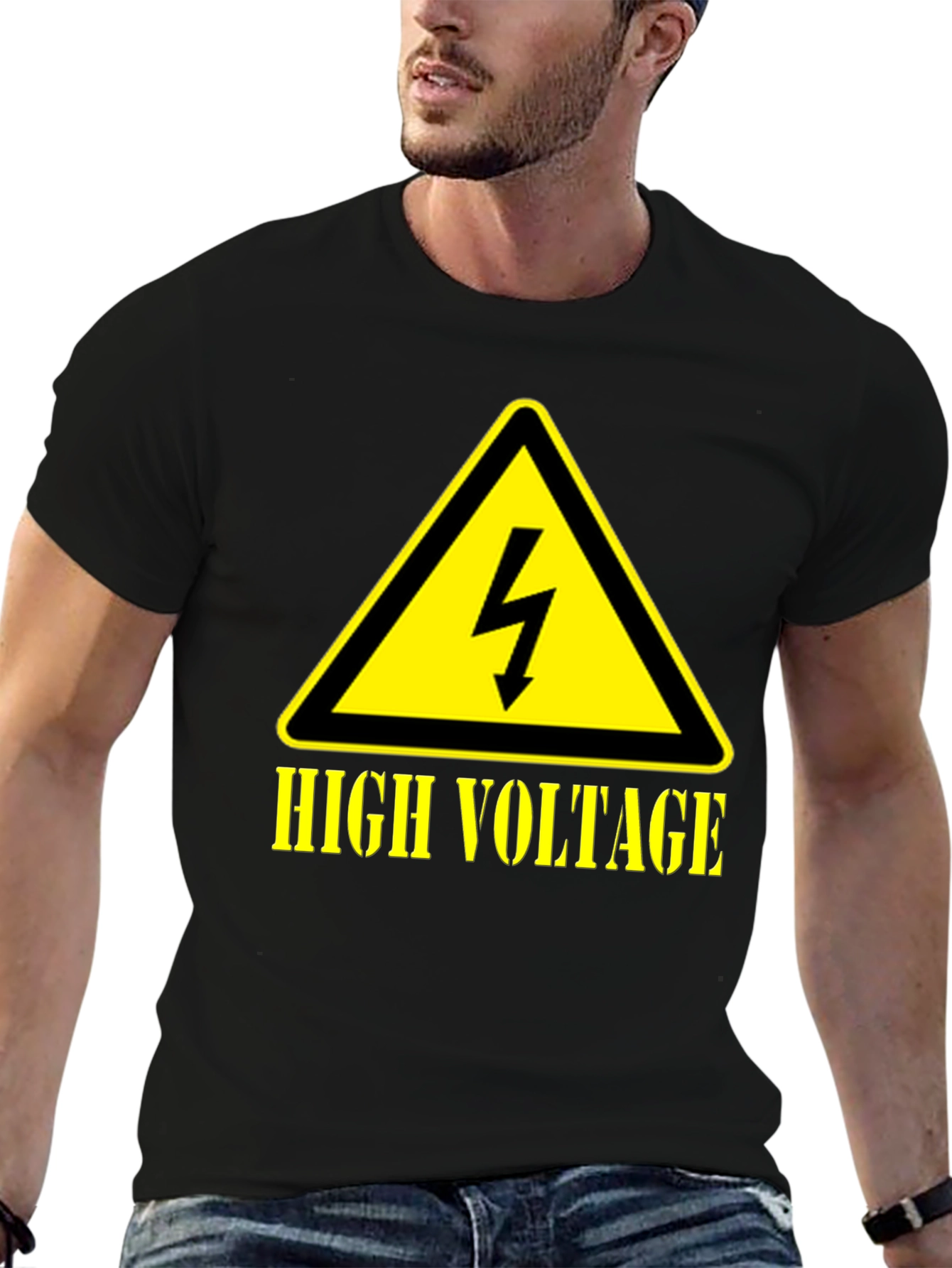 Black High Voltage Graphic T-Shirt, Black Cotton Tee view 6