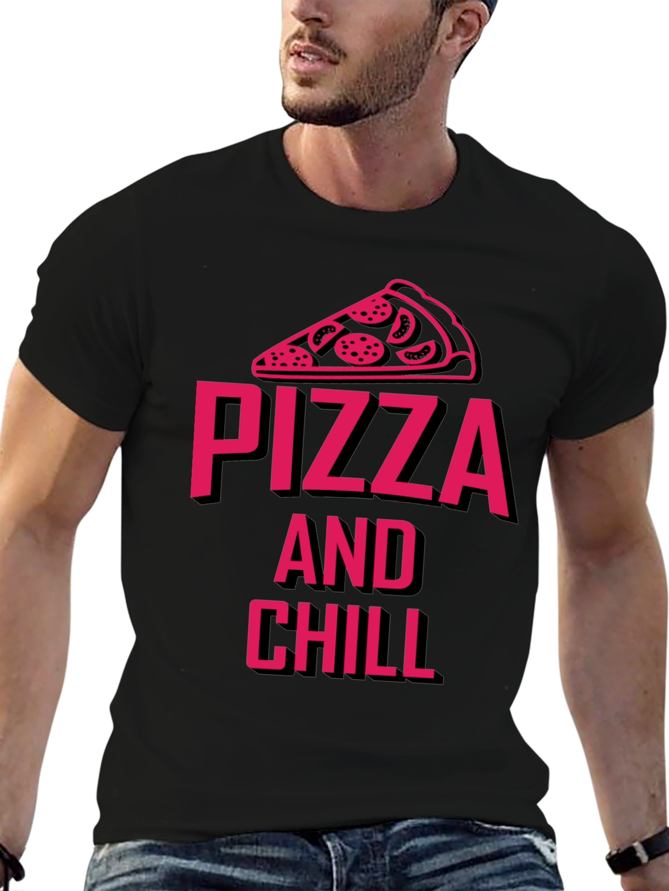 Black Pizza and Chill Graphic Tee - Unisex view 6