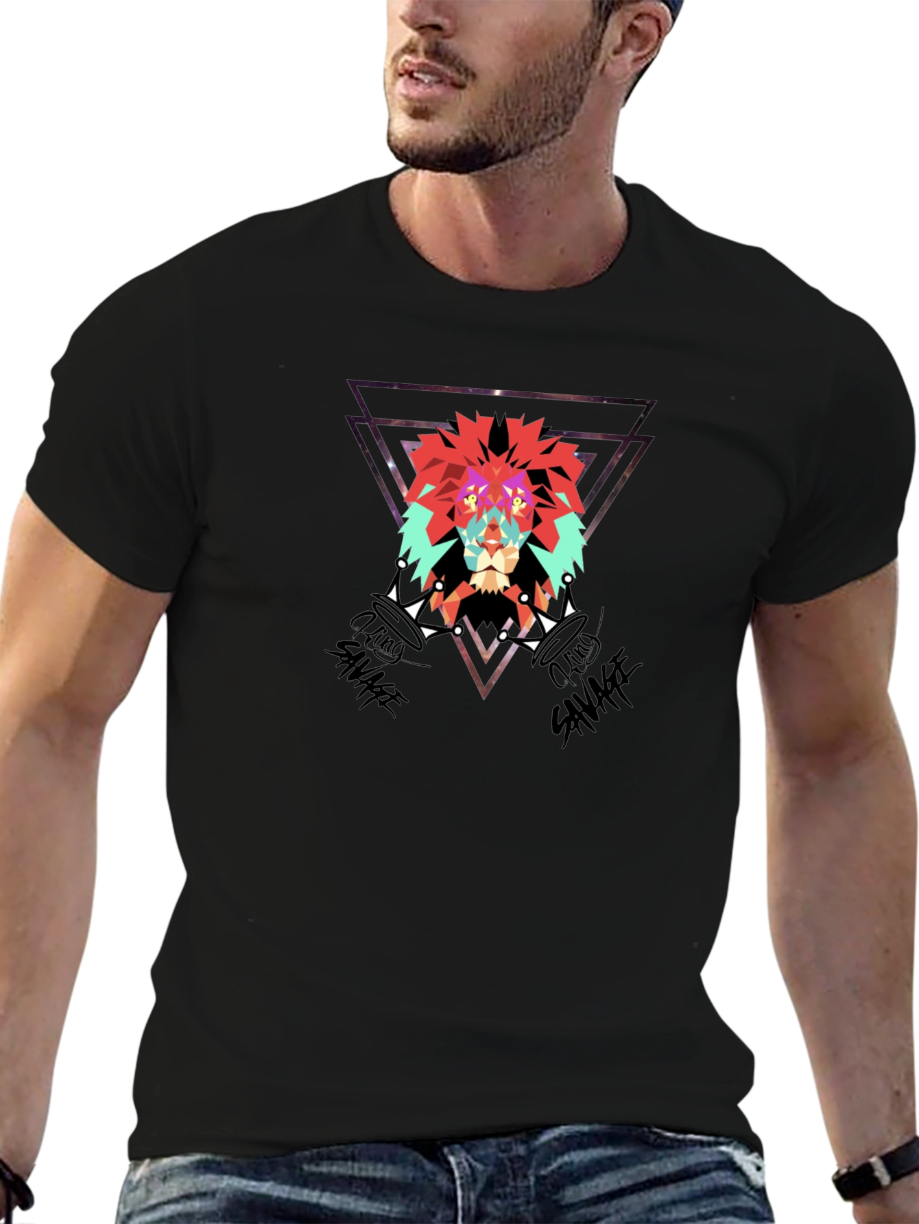 Lion Savage Graphic Tee - Black Cotton Blend Shirt - 6