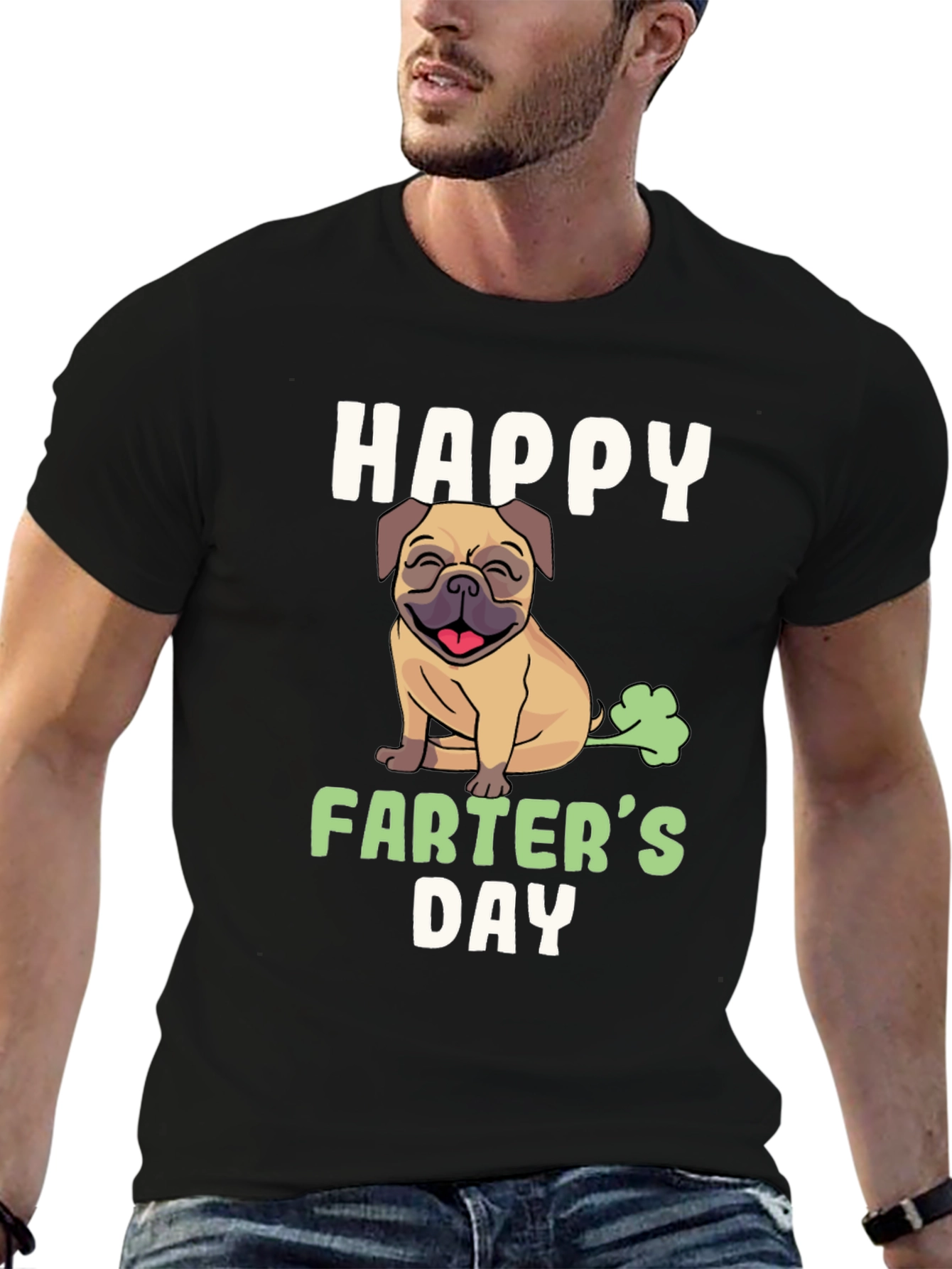 Black Happy Farter's Day Pug T-Shirt view 6