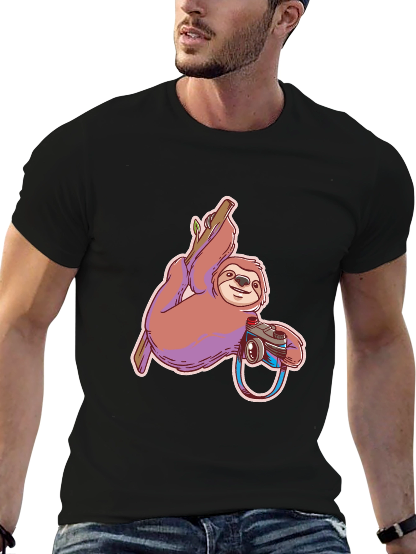 Black Sloth Photographer Graphic T-Shirt view 6