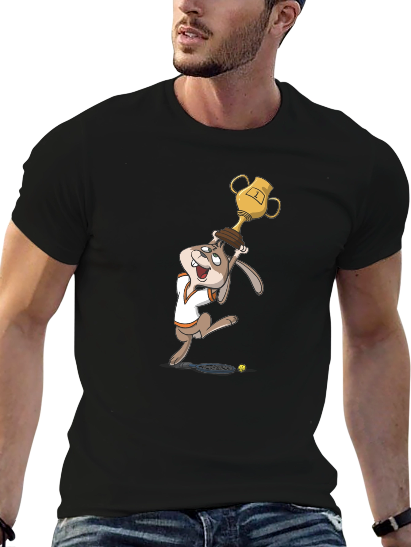 Black Cartoon Rabbit Tennis Champ Graphic Tee view 6