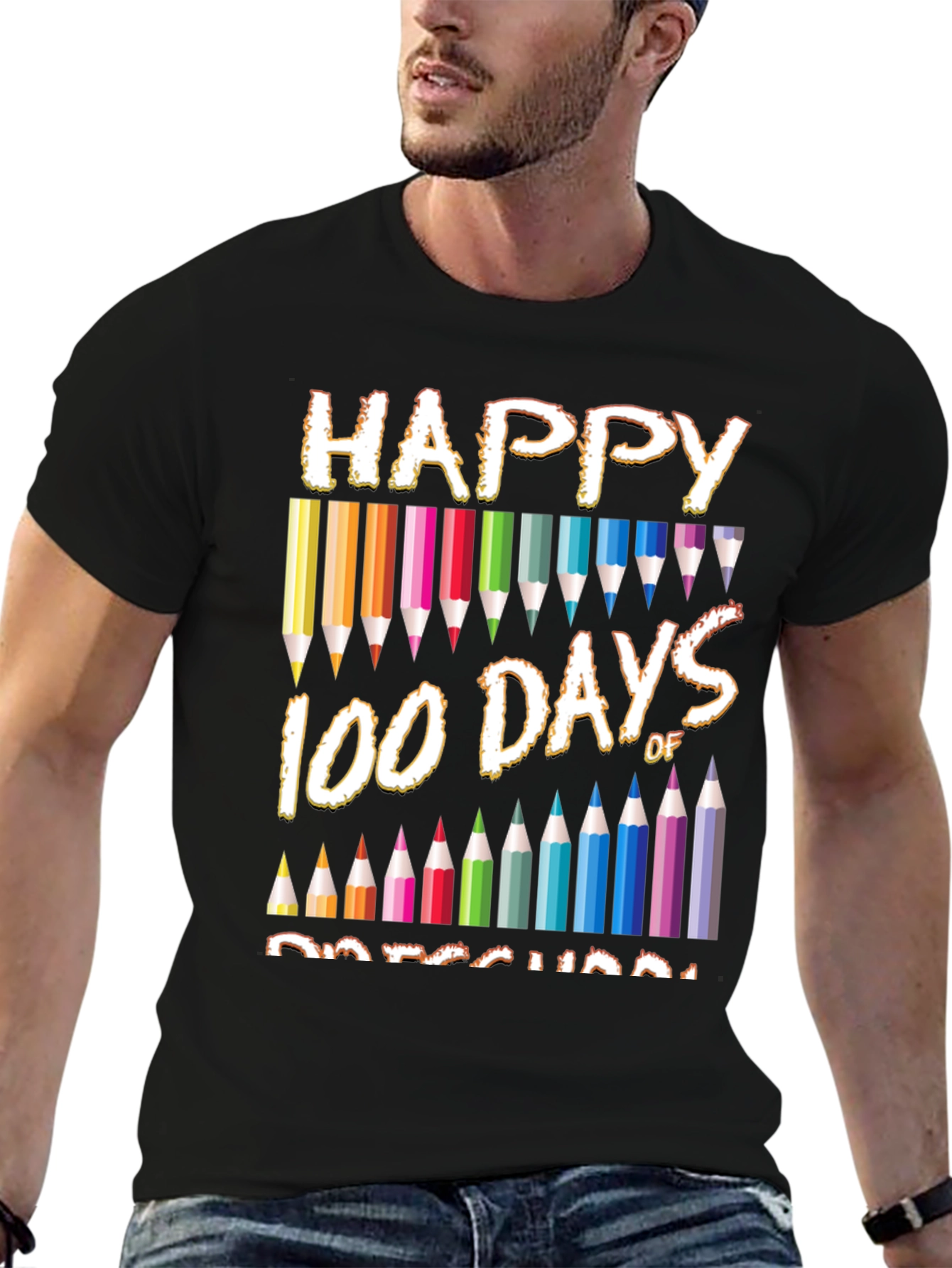 Black Happy 100 Days of Preschool T-Shirt view 6