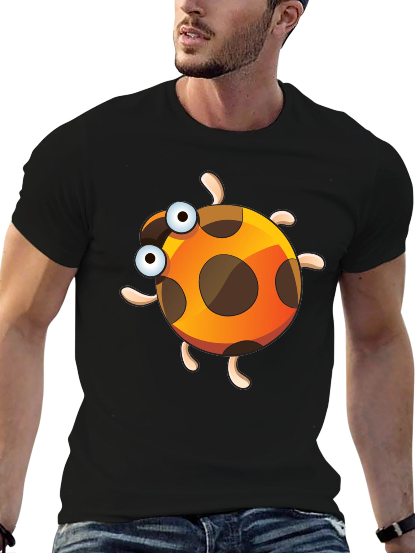 Black Cartoon Ladybug Graphic Tee - Fun & Unique Design view 6
