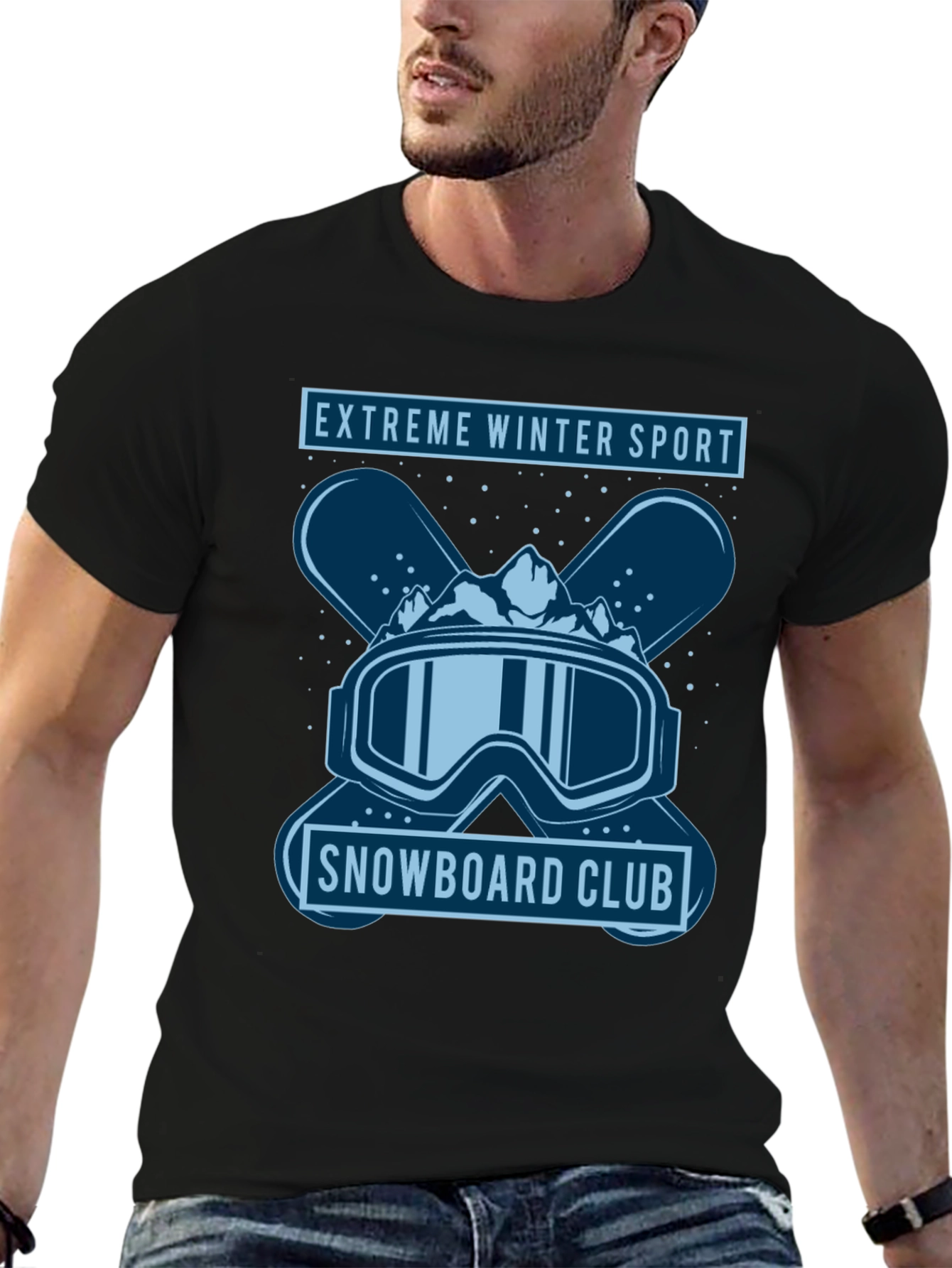 Black Extreme Winter Sport Snowboard Club Graphic Tee view 6