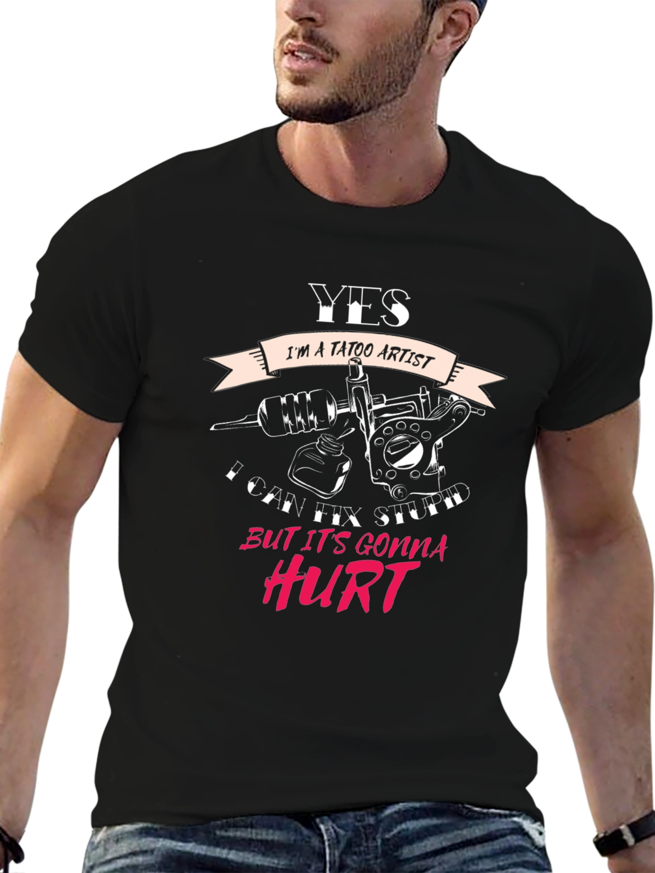 Black Tattoo Artist Humor T-Shirt - Yes I Can Fix Stupidity view 6