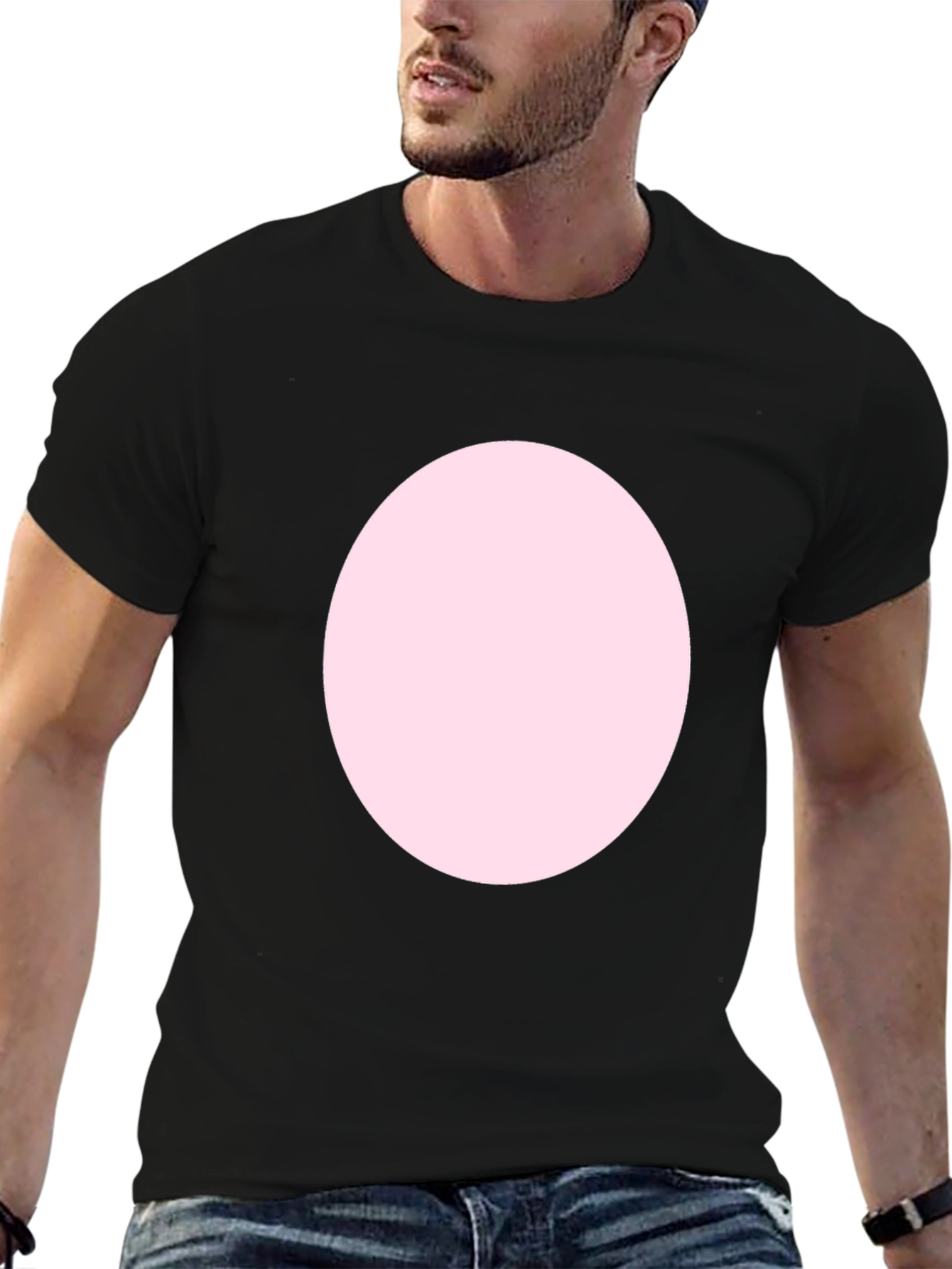 Black Black Crew Neck T-Shirt with Pink Circle view 6