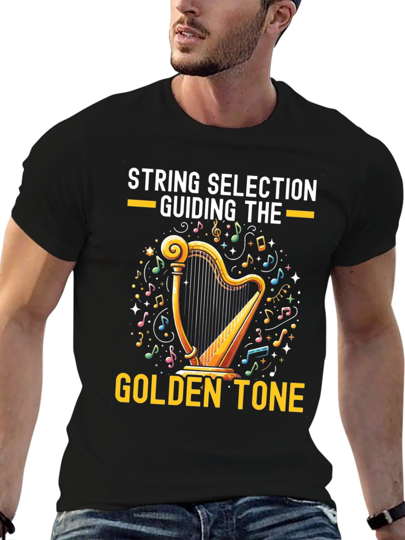 Black Golden Tone Harp Graphic Tee view 6