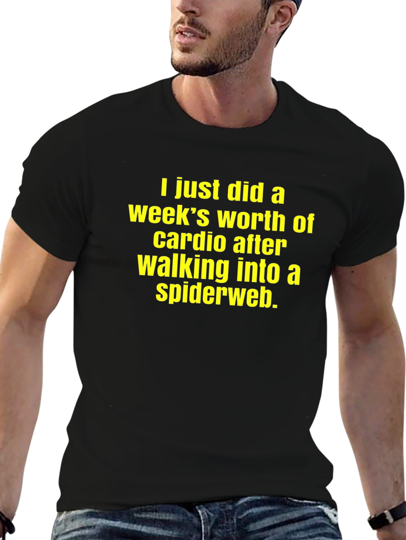 Black Cardio Spiderweb T-Shirt Funny Workout Tee view 6