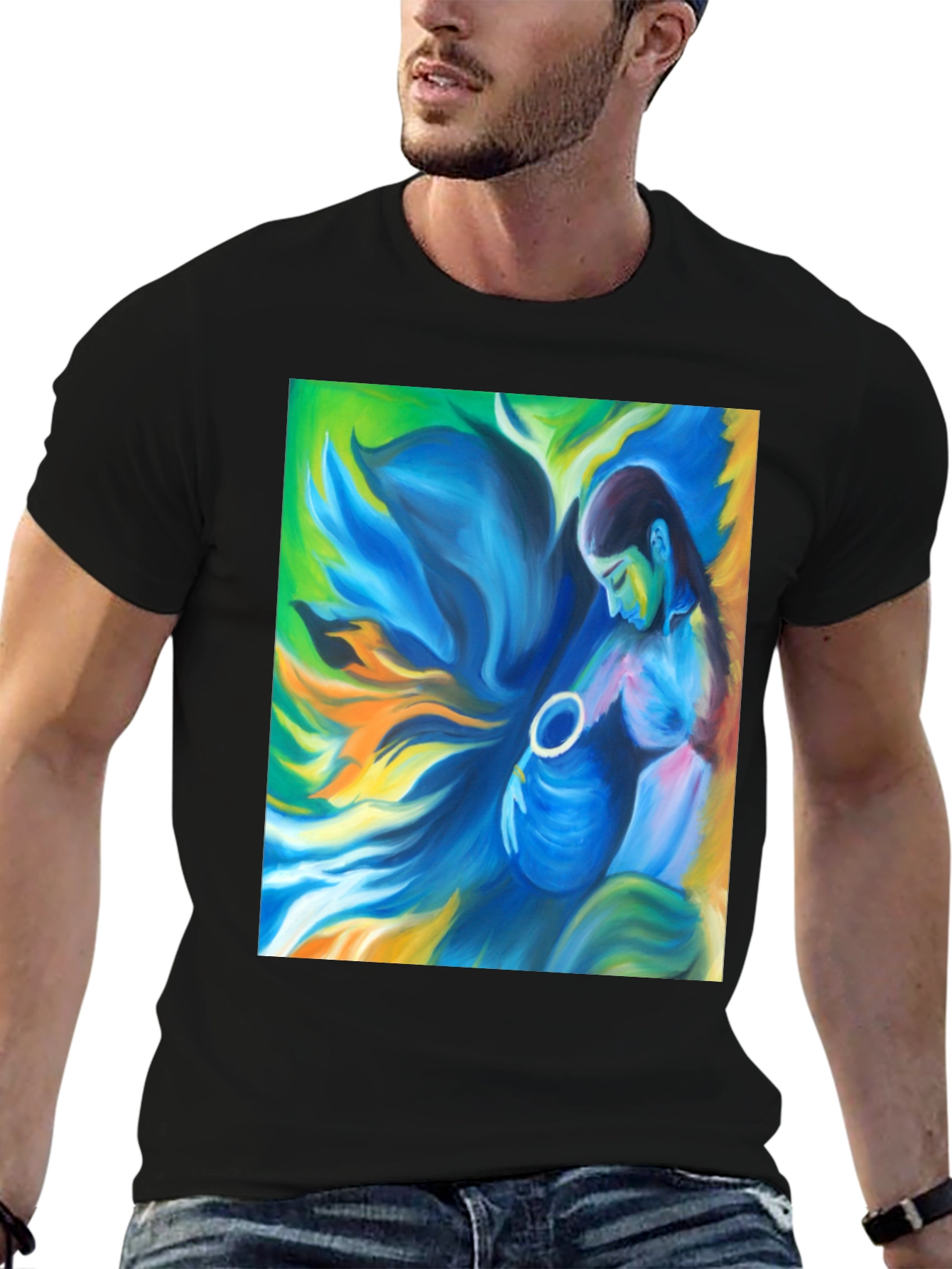 Black Artistic Woman Graphic Tee - Soft Black Cotton view 6