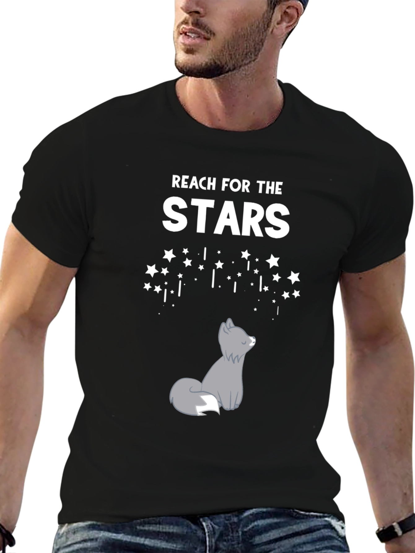 Black Reach for the Stars Wolf Graphic Tee view 6